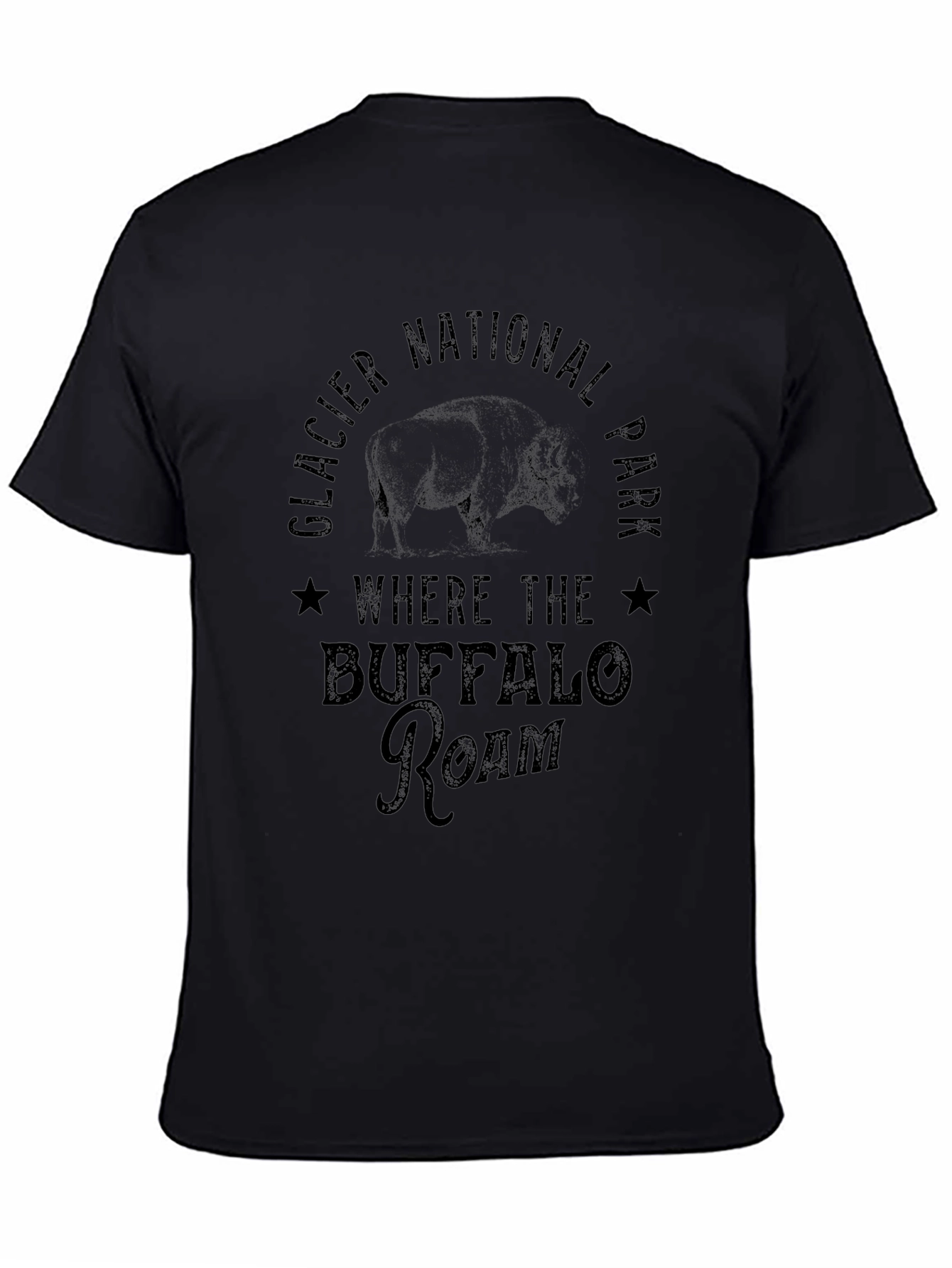 Glacier National Park Buffalo Roam Black T-Shirt