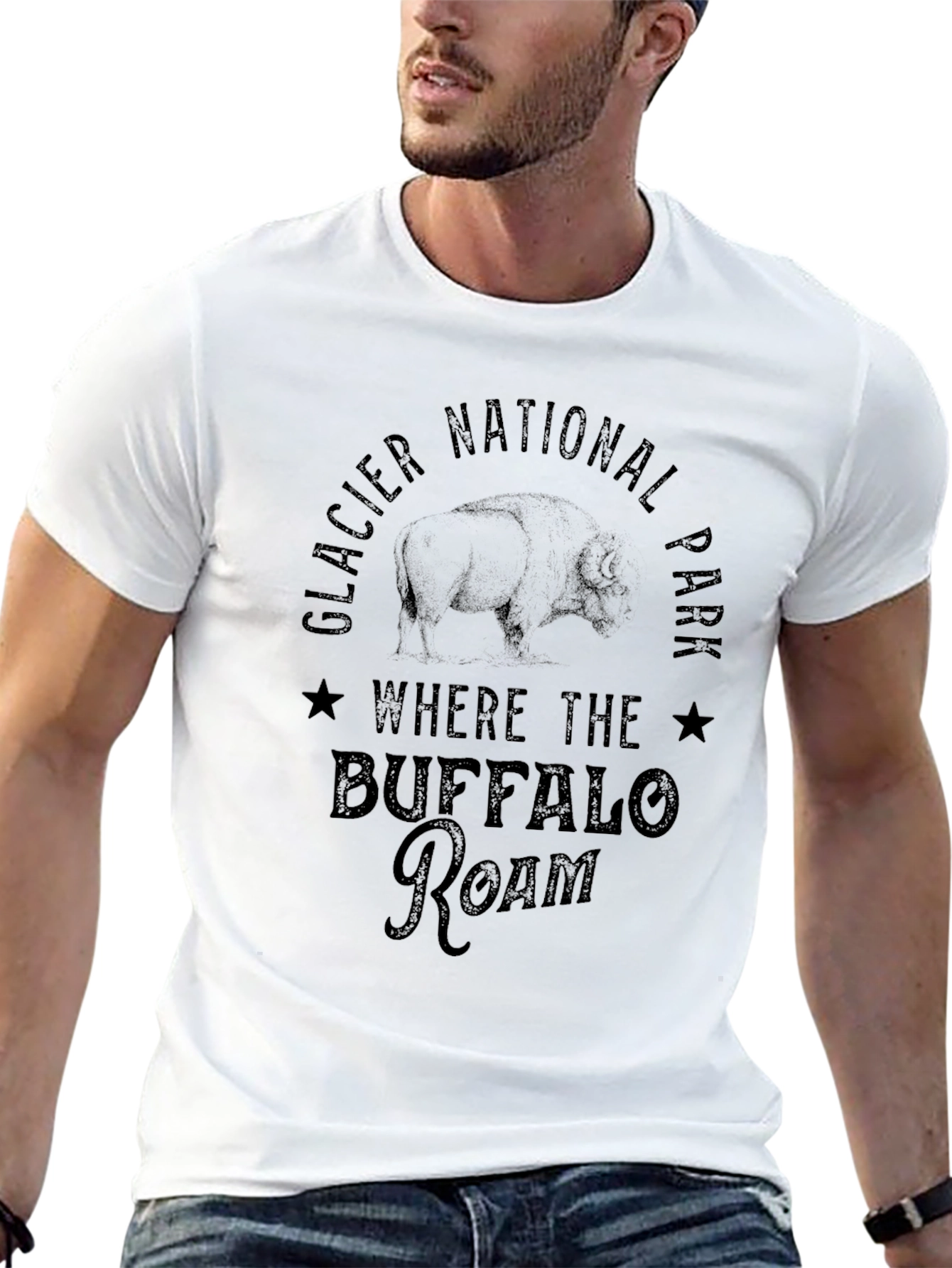 Glacier National Park Buffalo Roam Black T-Shirt
