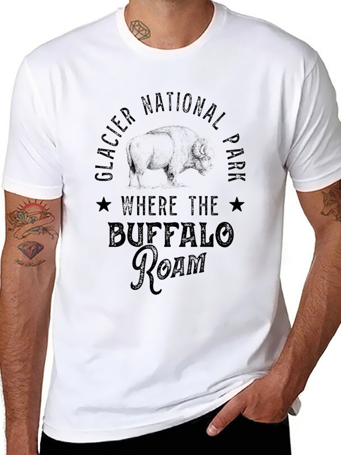 Glacier National Park Buffalo Roam Black T-Shirt