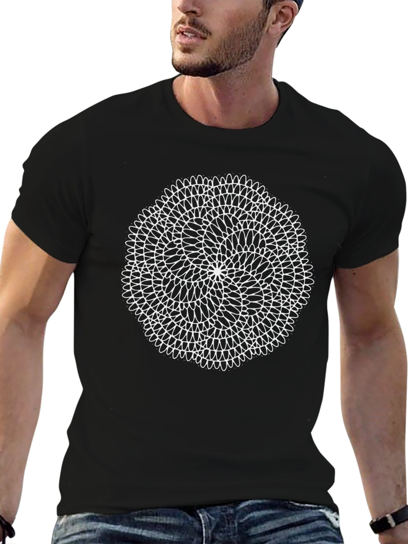 Abstract Geometric Pattern Black T-Shirt