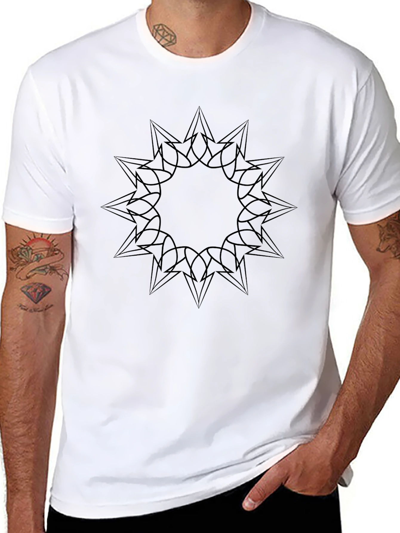 Geometric Starburst Graphic Black T-Shirt