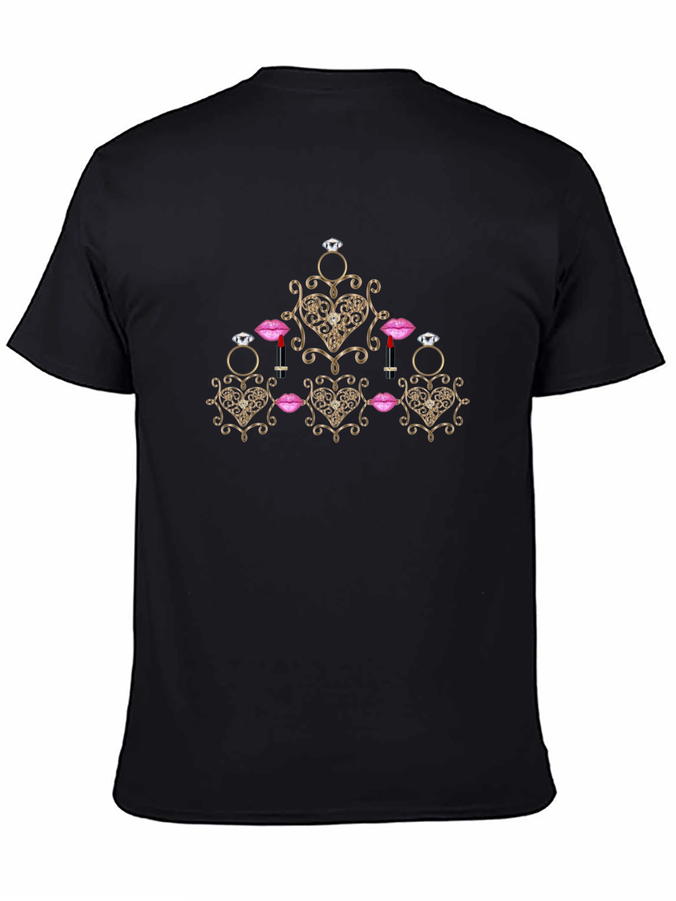 Glamorous Heart & Jewel Print Black T-Shirt
