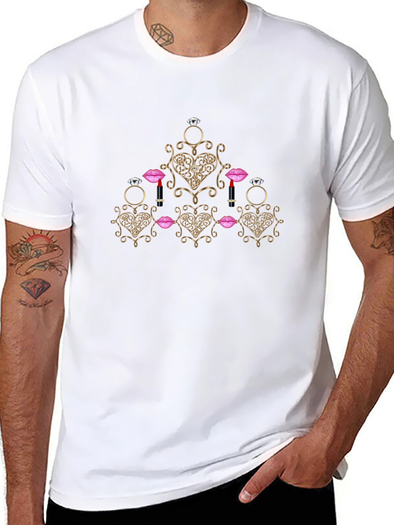 Glamorous Heart & Jewel Print Black T-Shirt