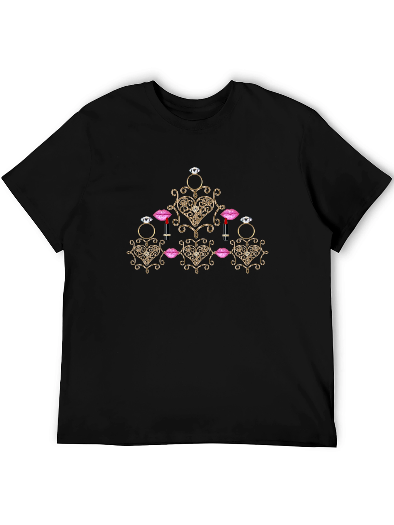 Glamorous Heart & Jewel Print Black T-Shirt