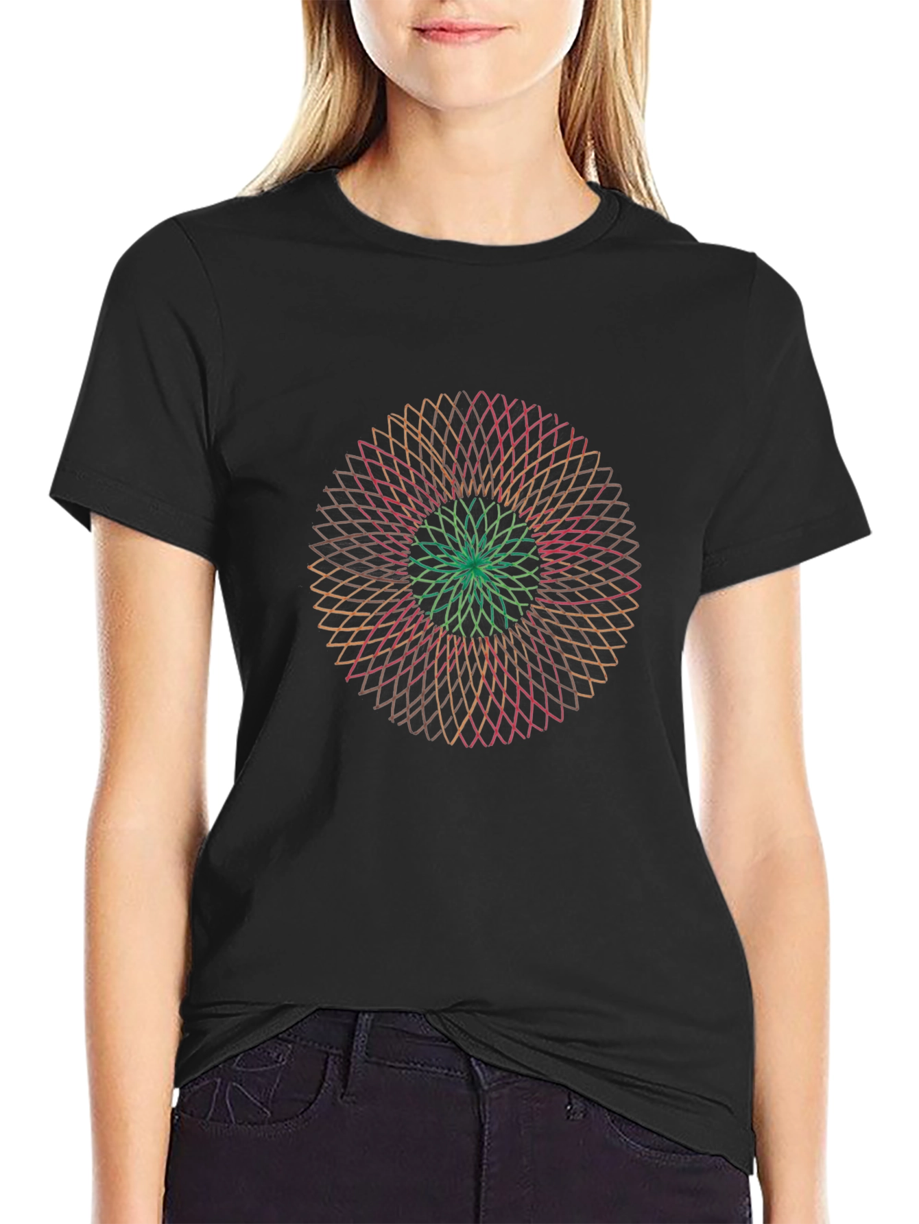 Geometric Mandala Graphic Tee - Soft Black T-Shirt