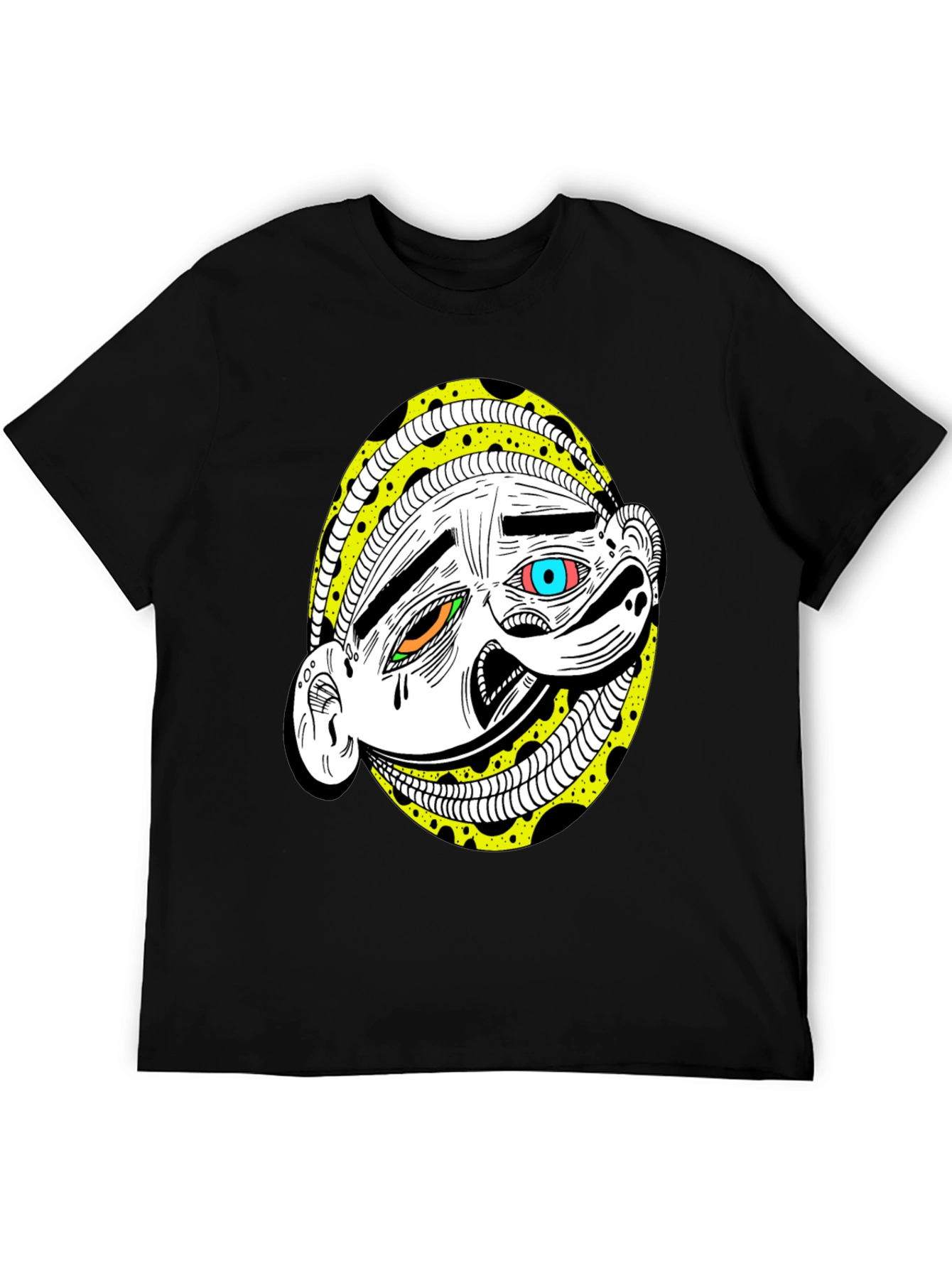 Abstract Cartoon Face Graphic Tee - Black