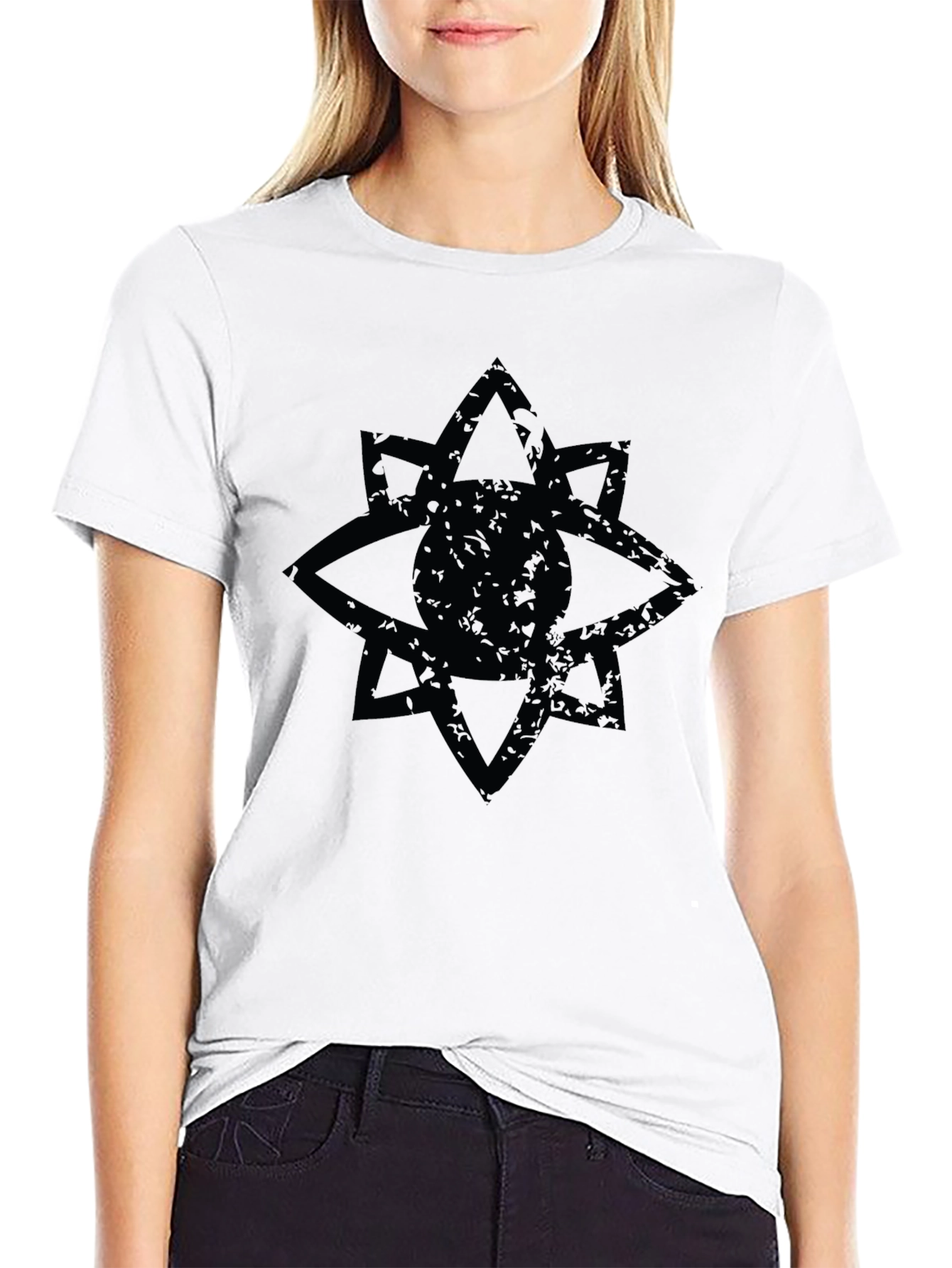 Mens Black Graphic Tee - Geometric Star Eye Design