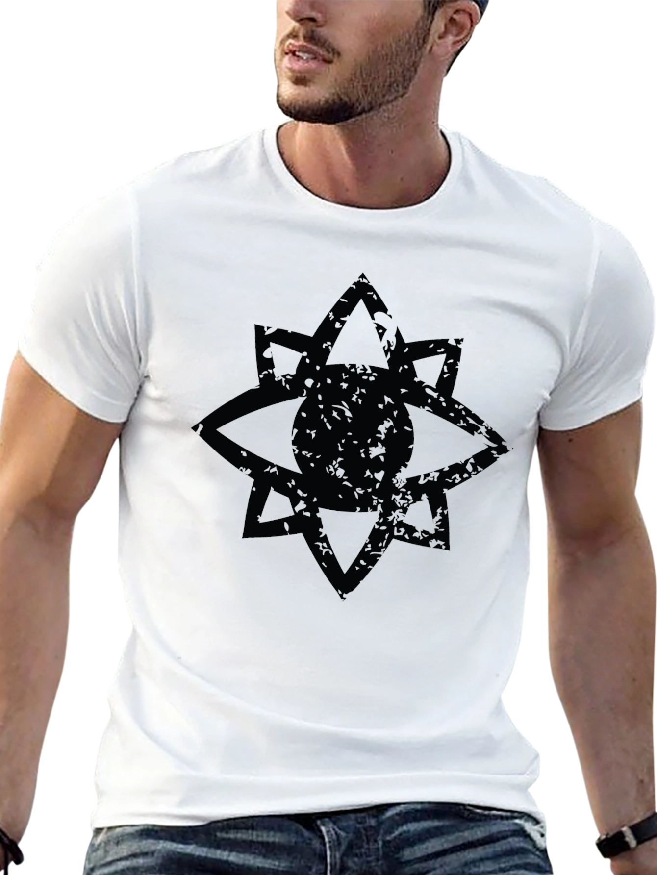 Mens Black Graphic Tee - Geometric Star Eye Design