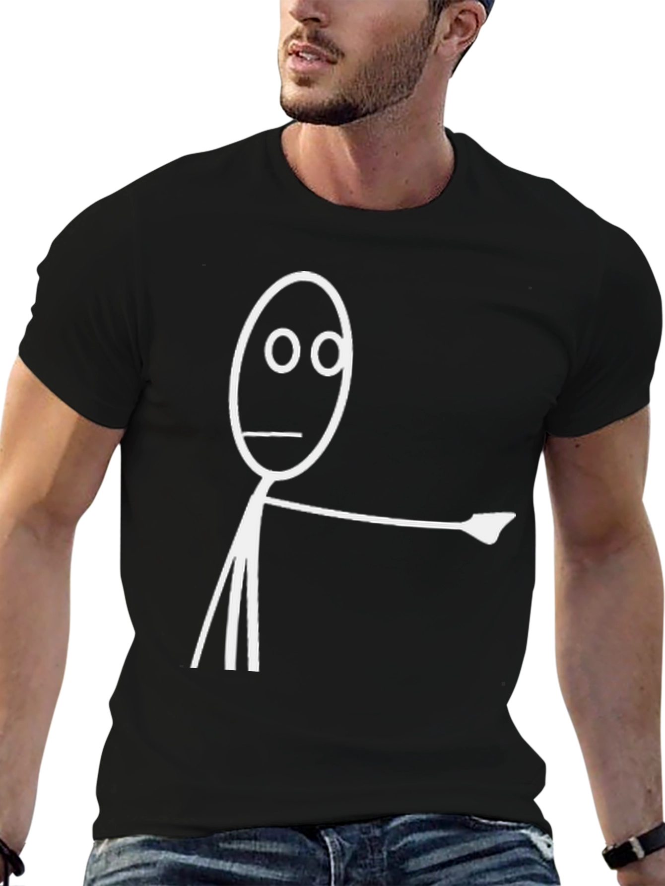Funny Stick Figure Pointing Black T-Shirt