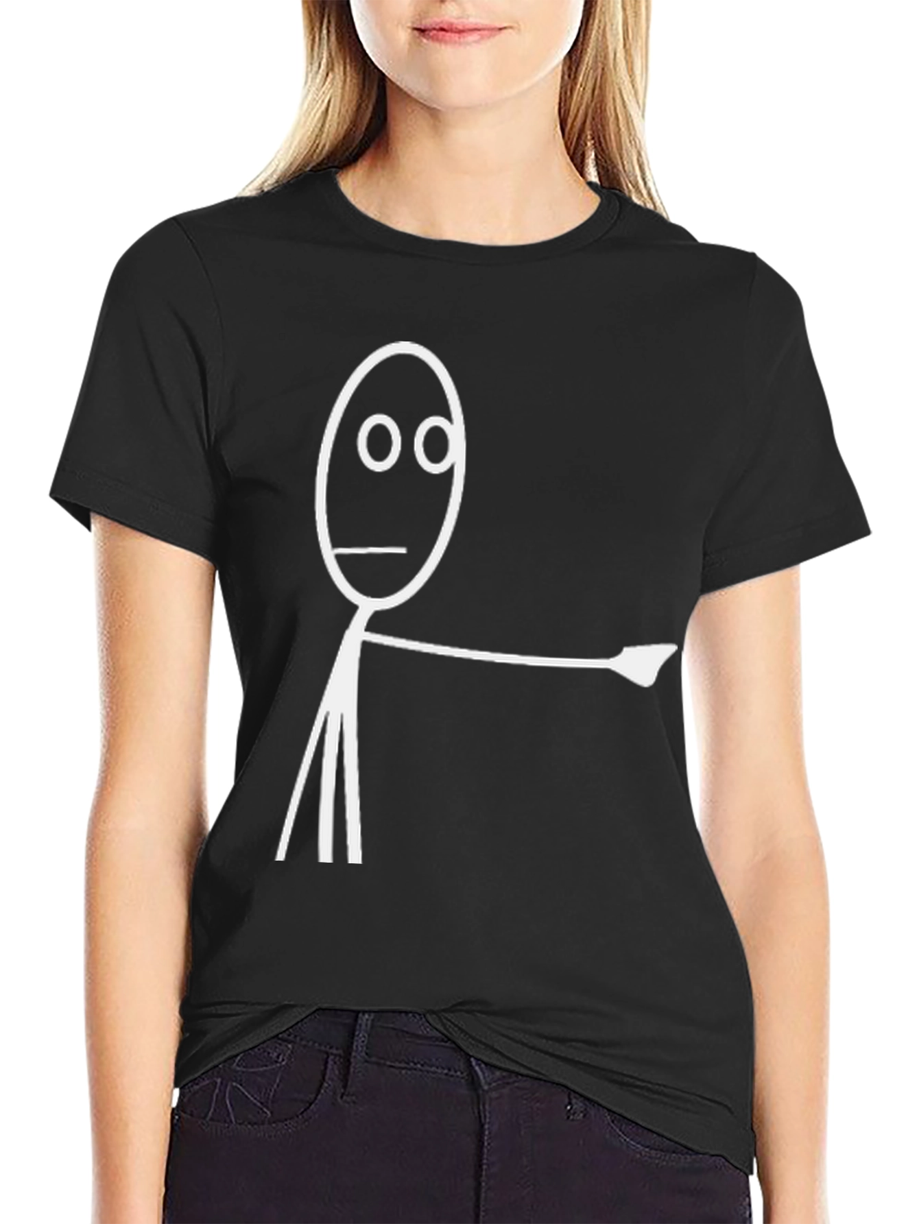 Funny Stick Figure Pointing Black T-Shirt