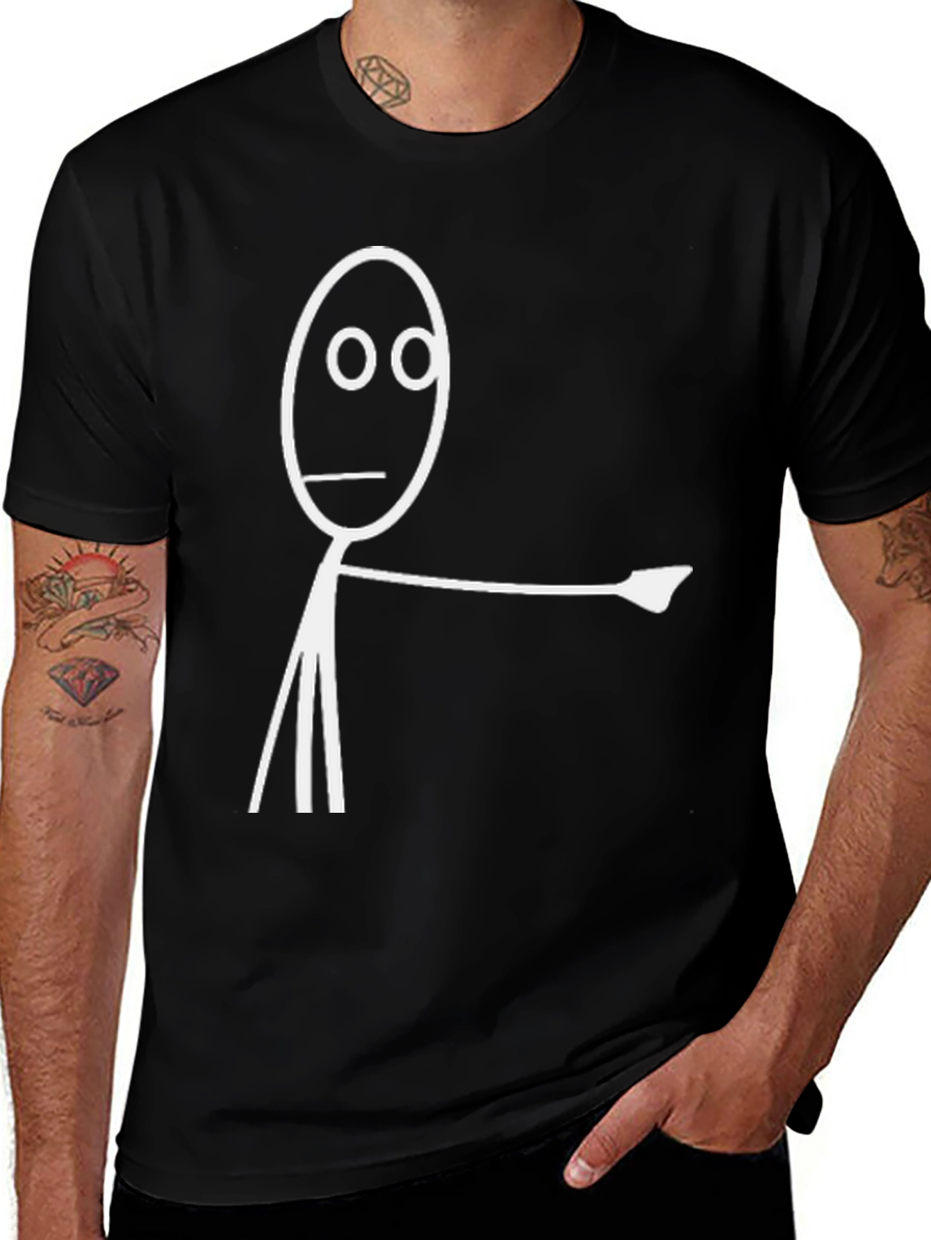 Funny Stick Figure Pointing Black T-Shirt