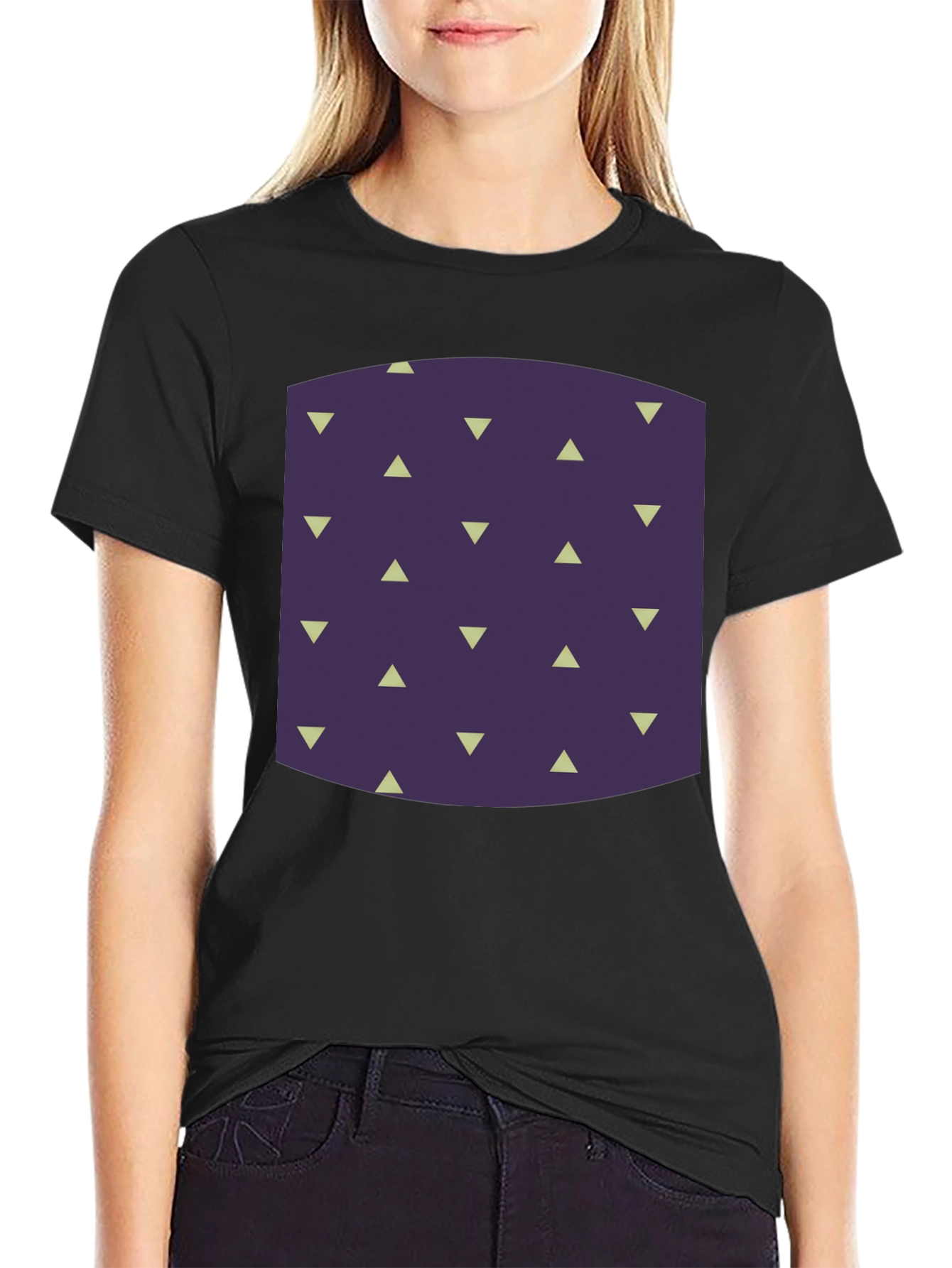 Geometric Triangle Pattern Black T-Shirt