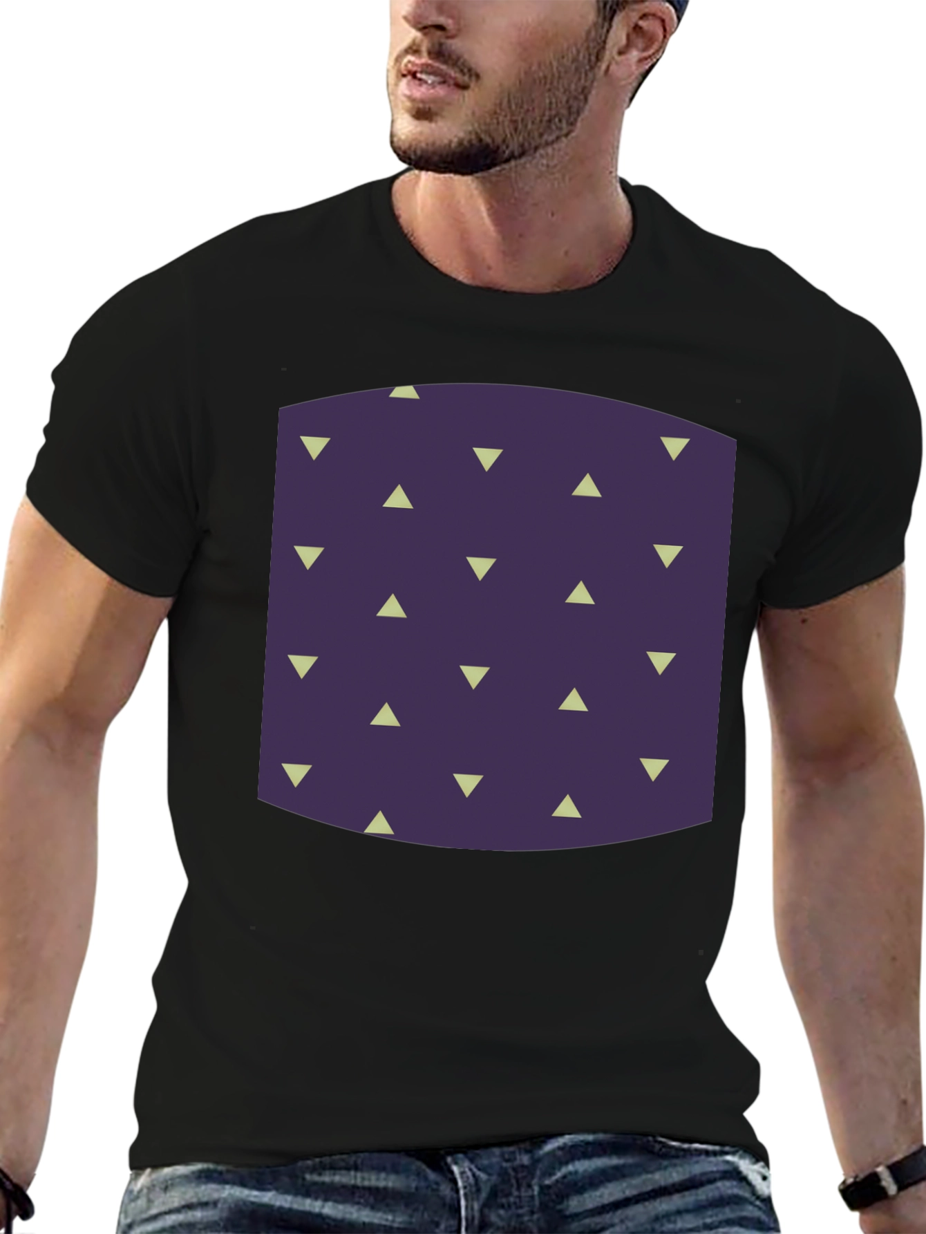 Geometric Triangle Pattern Black T-Shirt