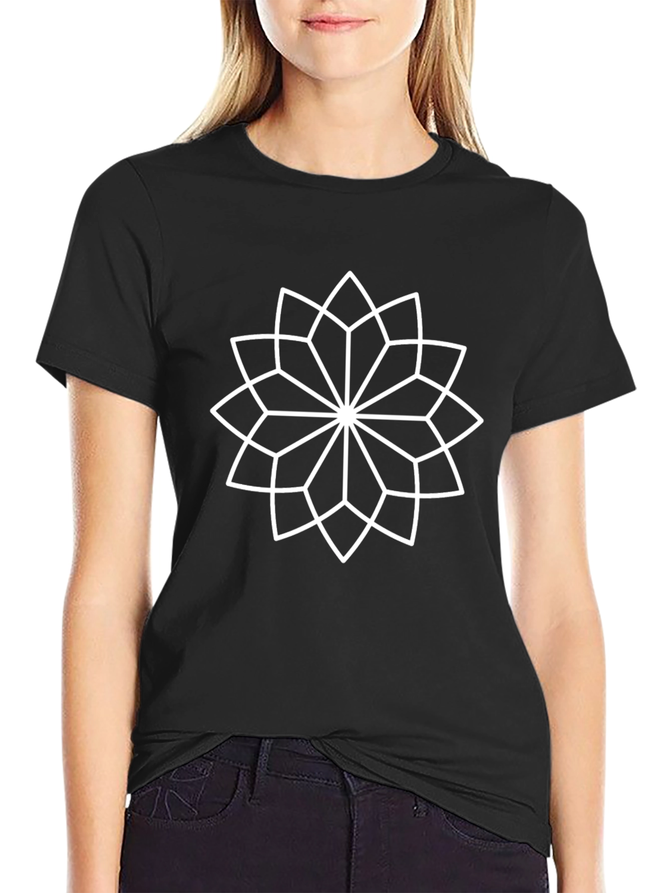 Geometric Flower Graphic Tee - Modern Style