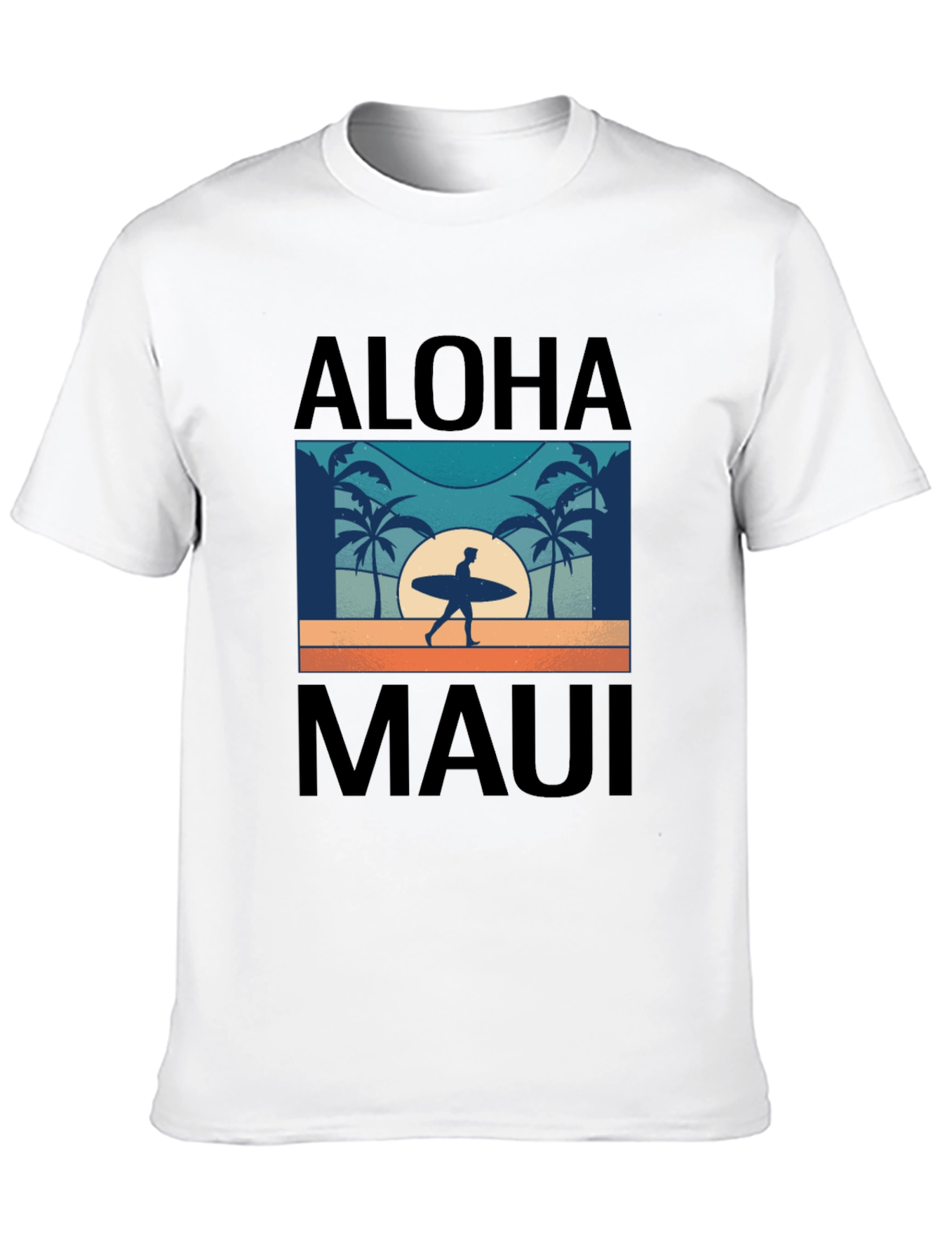 Aloha Maui T-Shirt Surfer Palm Tree Graphic Tee