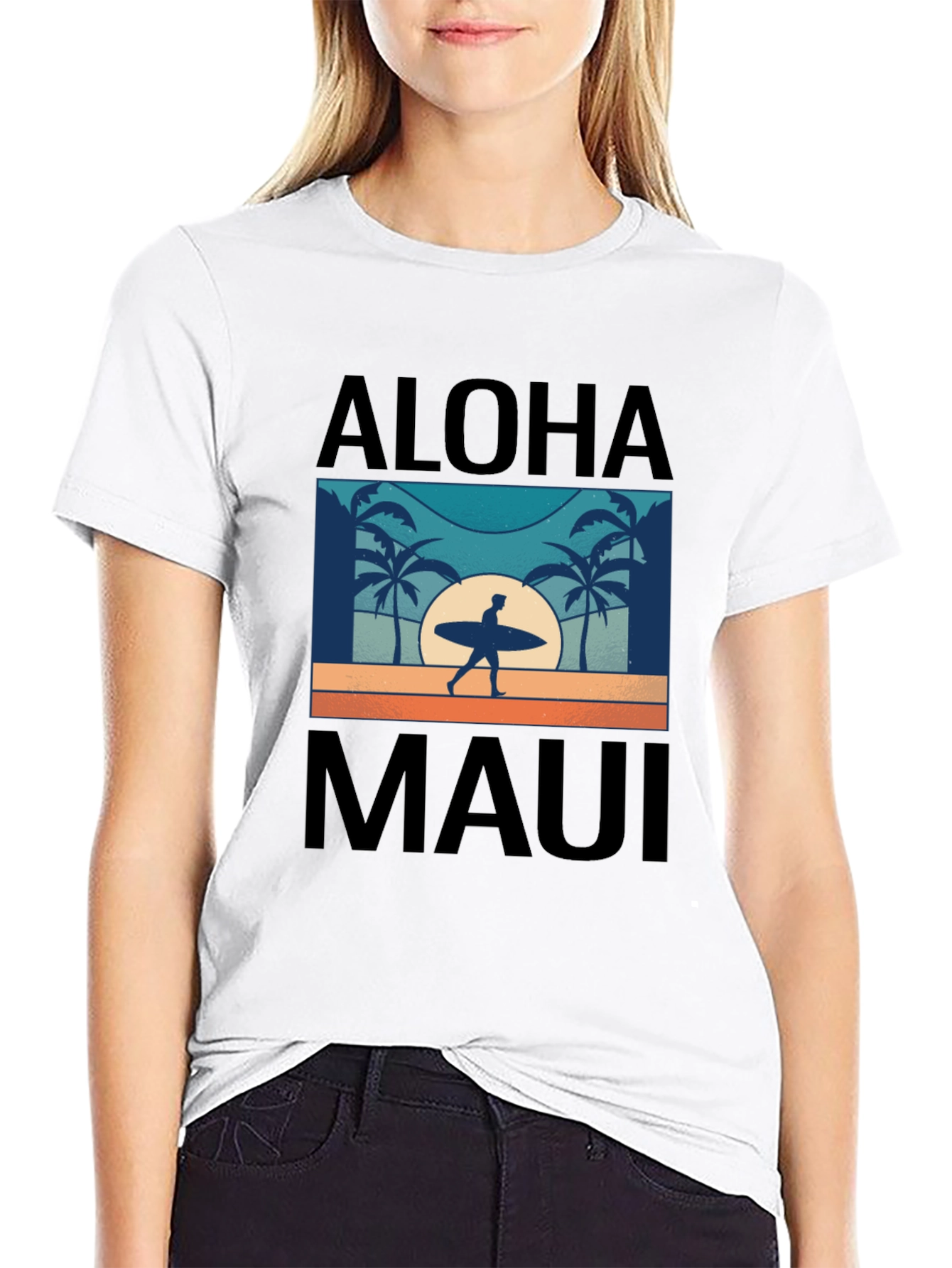 Aloha Maui T-Shirt Surfer Palm Tree Graphic Tee