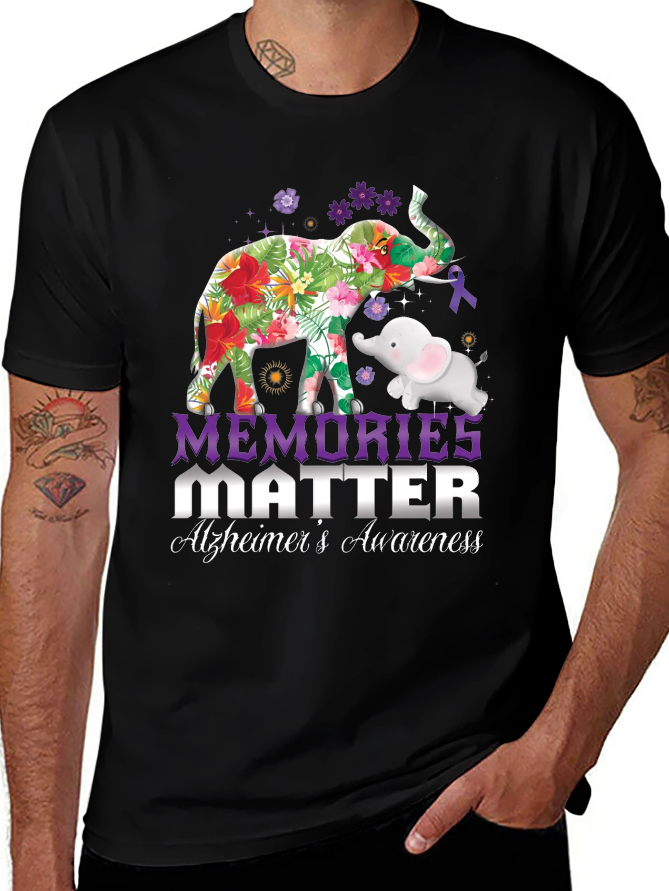 Alzheimers Awareness Elephant Graphic Tee