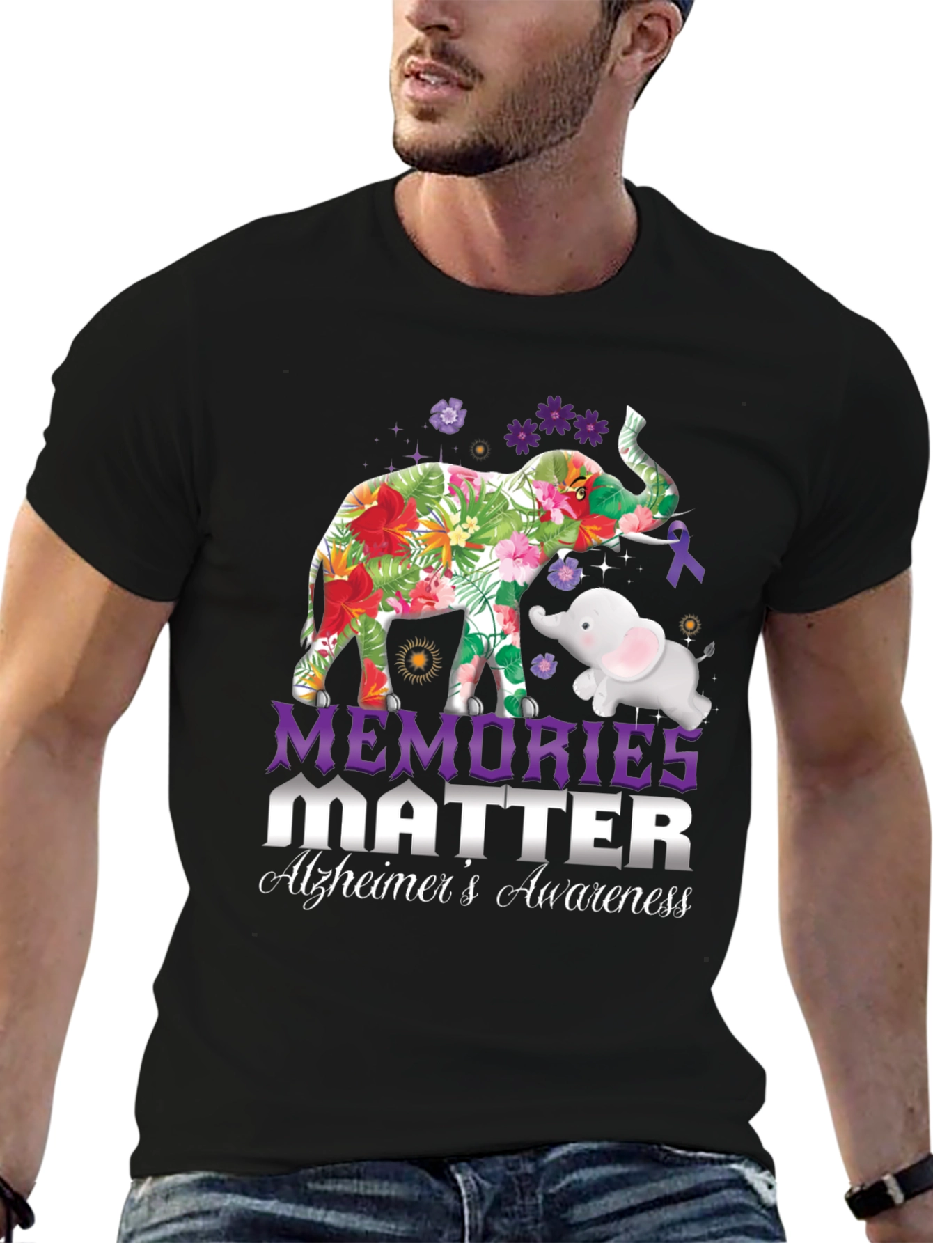 Alzheimers Awareness Elephant Graphic Tee