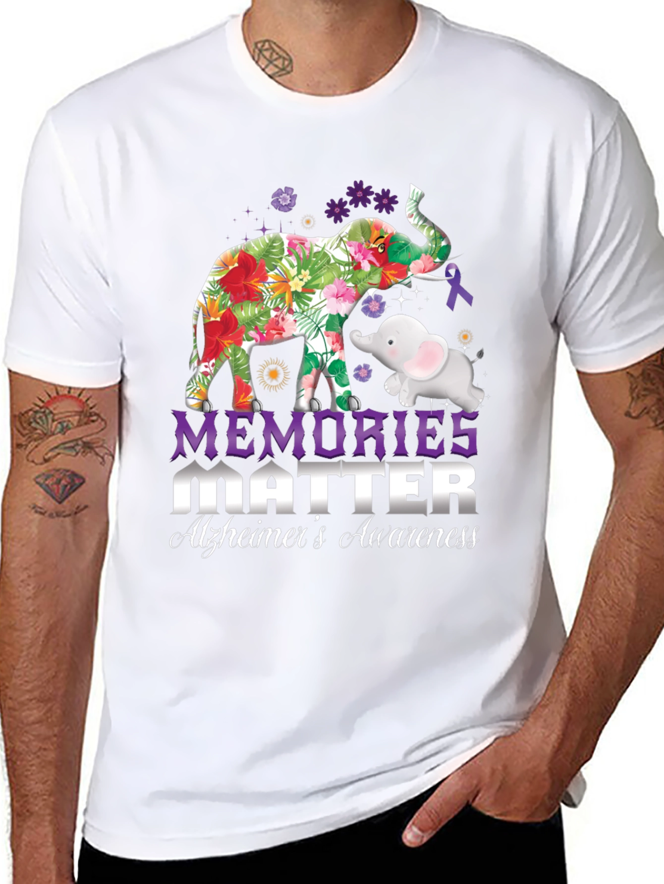 Alzheimers Awareness Elephant Graphic Tee