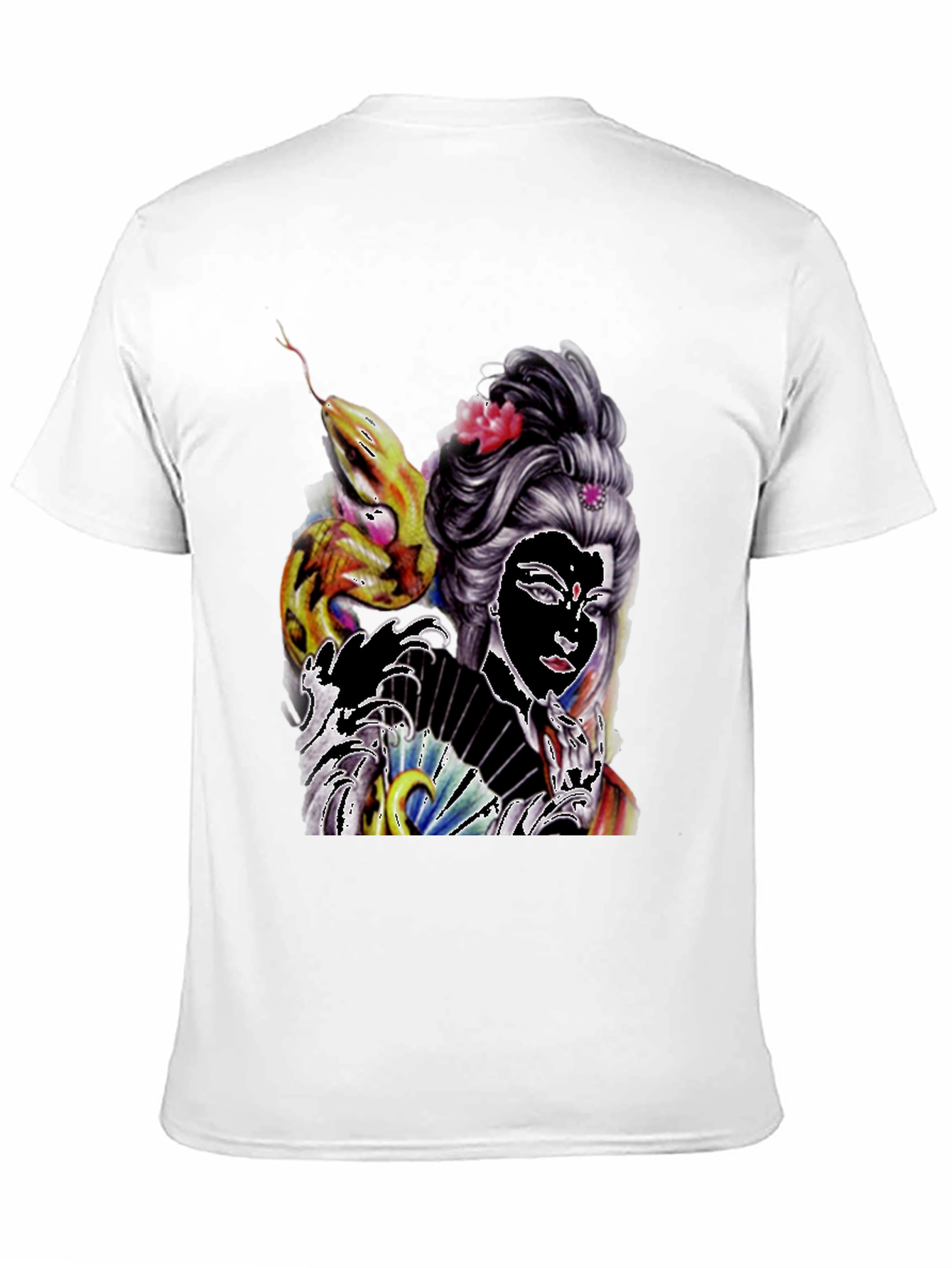 Geisha Snake Graphic T-Shirt - Black