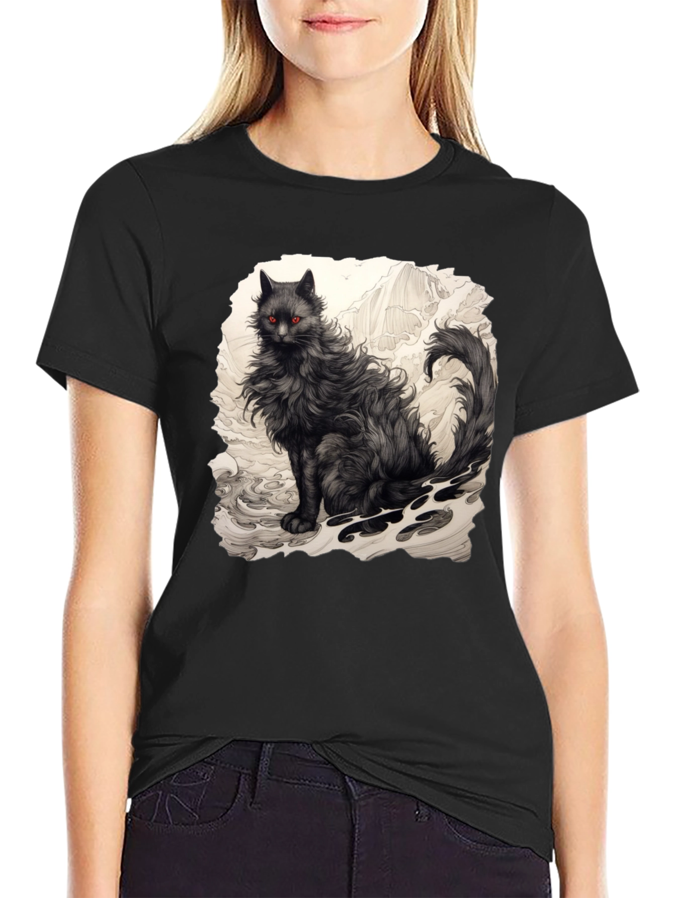 Mystic Feline Graphic Tee - Black Cat T-Shirt
