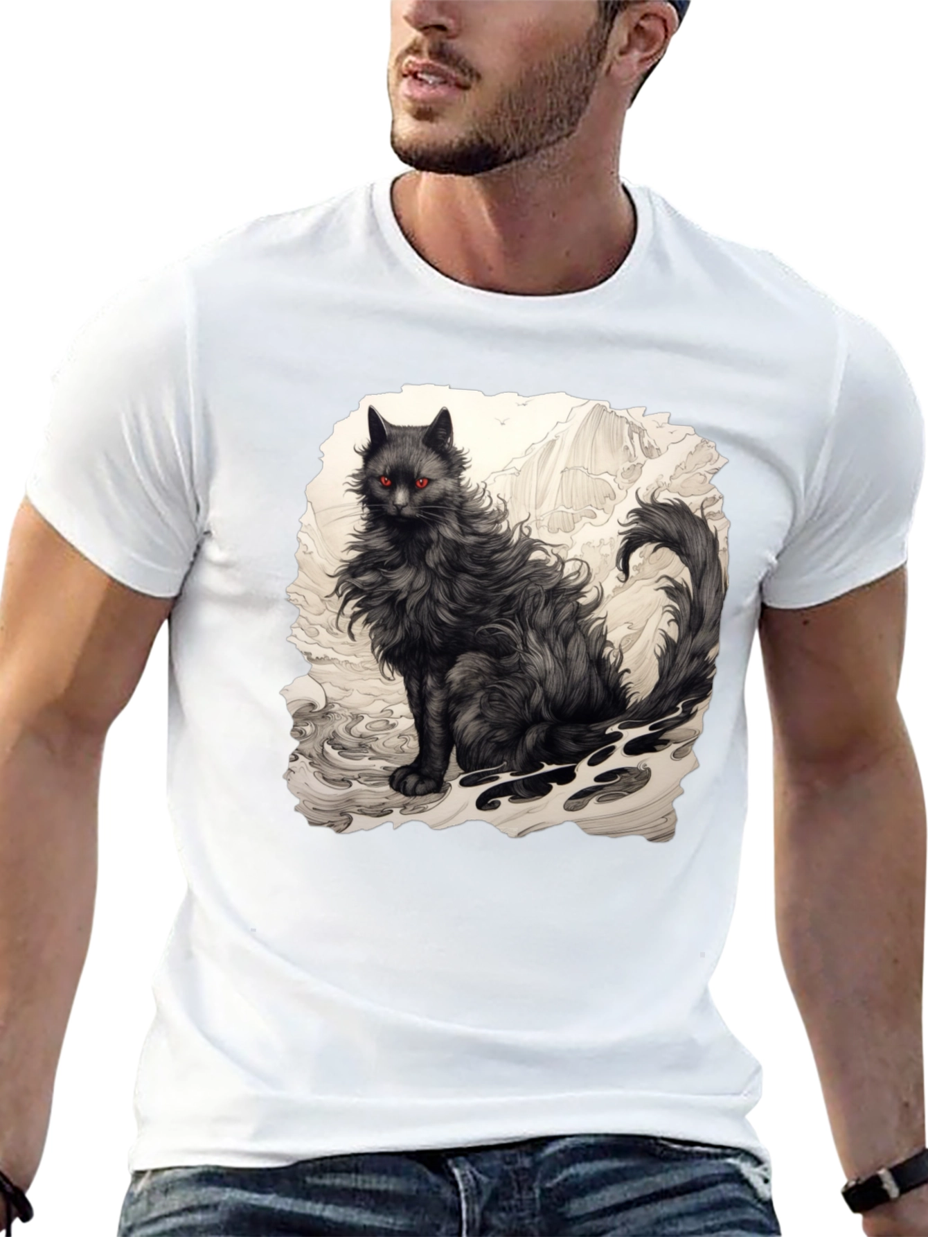 Mystic Feline Graphic Tee - Black Cat T-Shirt