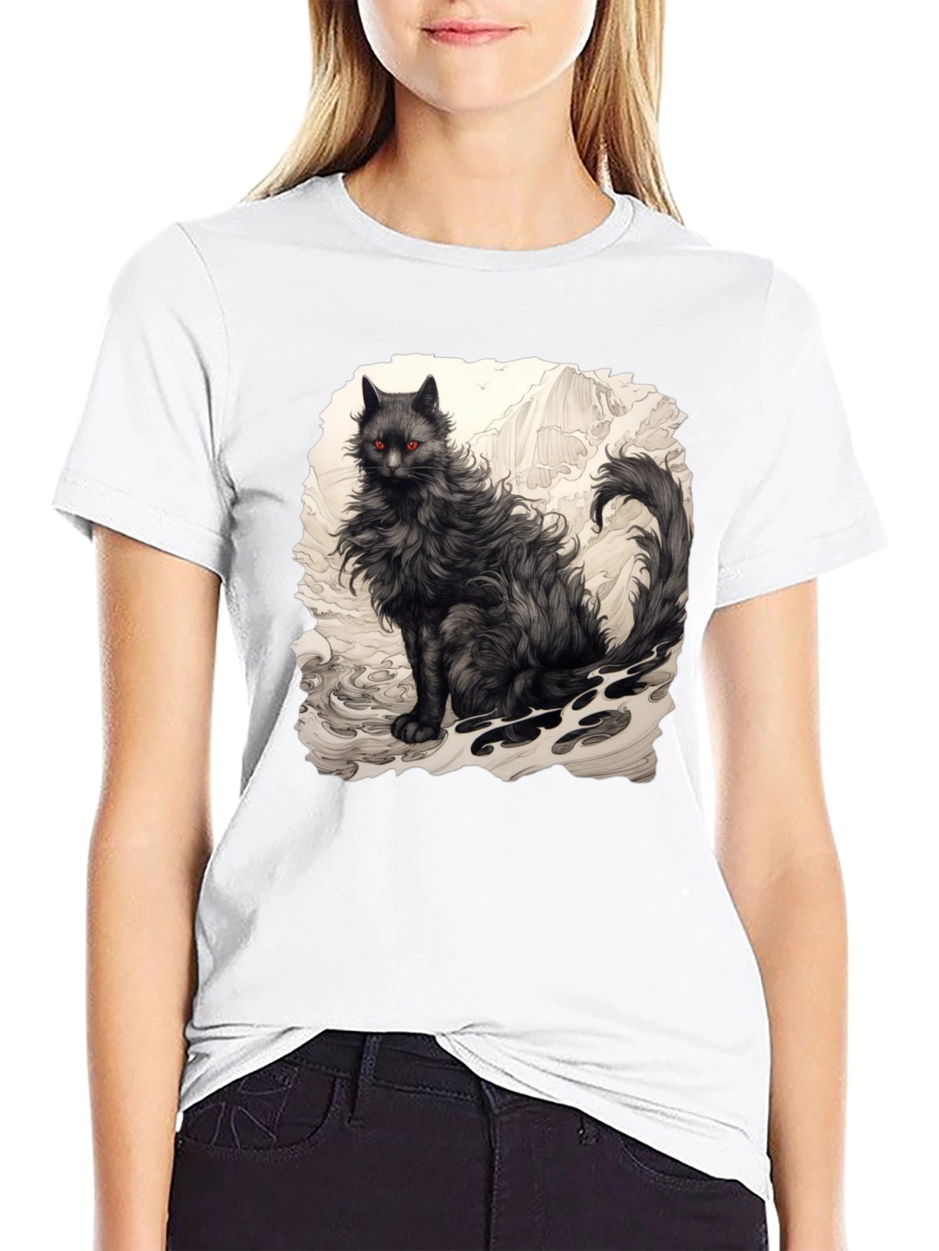 Mystic Feline Graphic Tee - Black Cat T-Shirt