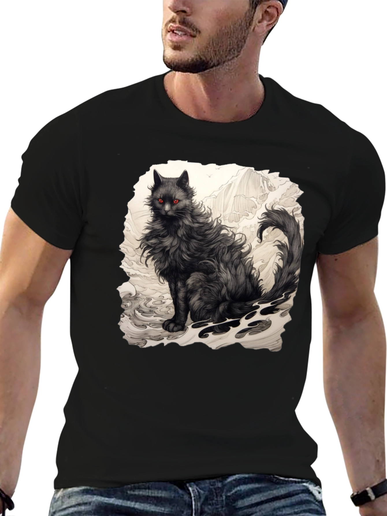 Mystic Feline Graphic Tee - Black Cat T-Shirt