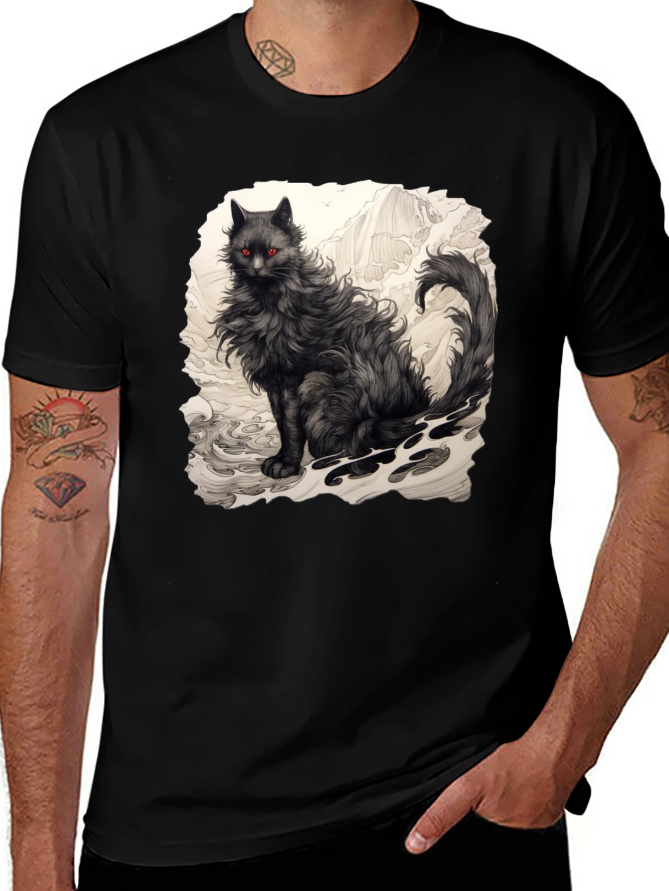 Mystic Feline Graphic Tee - Black Cat T-Shirt