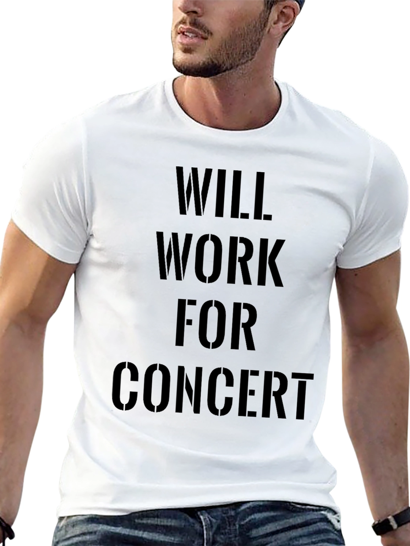Will Work For Concert Black T-Shirt
