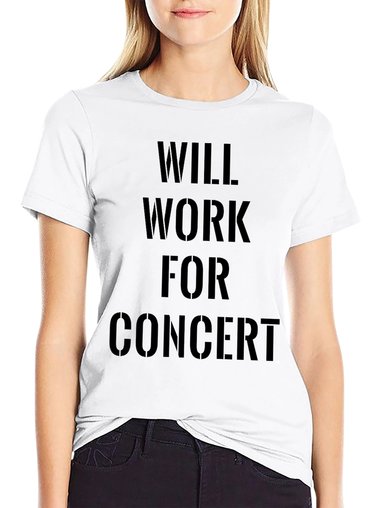 Will Work For Concert Black T-Shirt