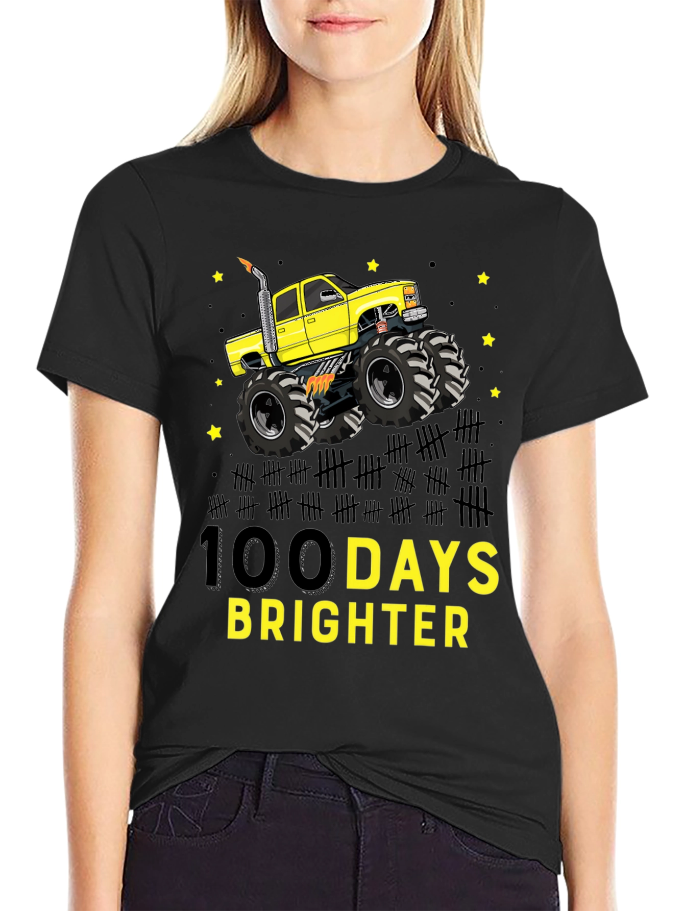 100 Days Brighter Monster Truck T-Shirt