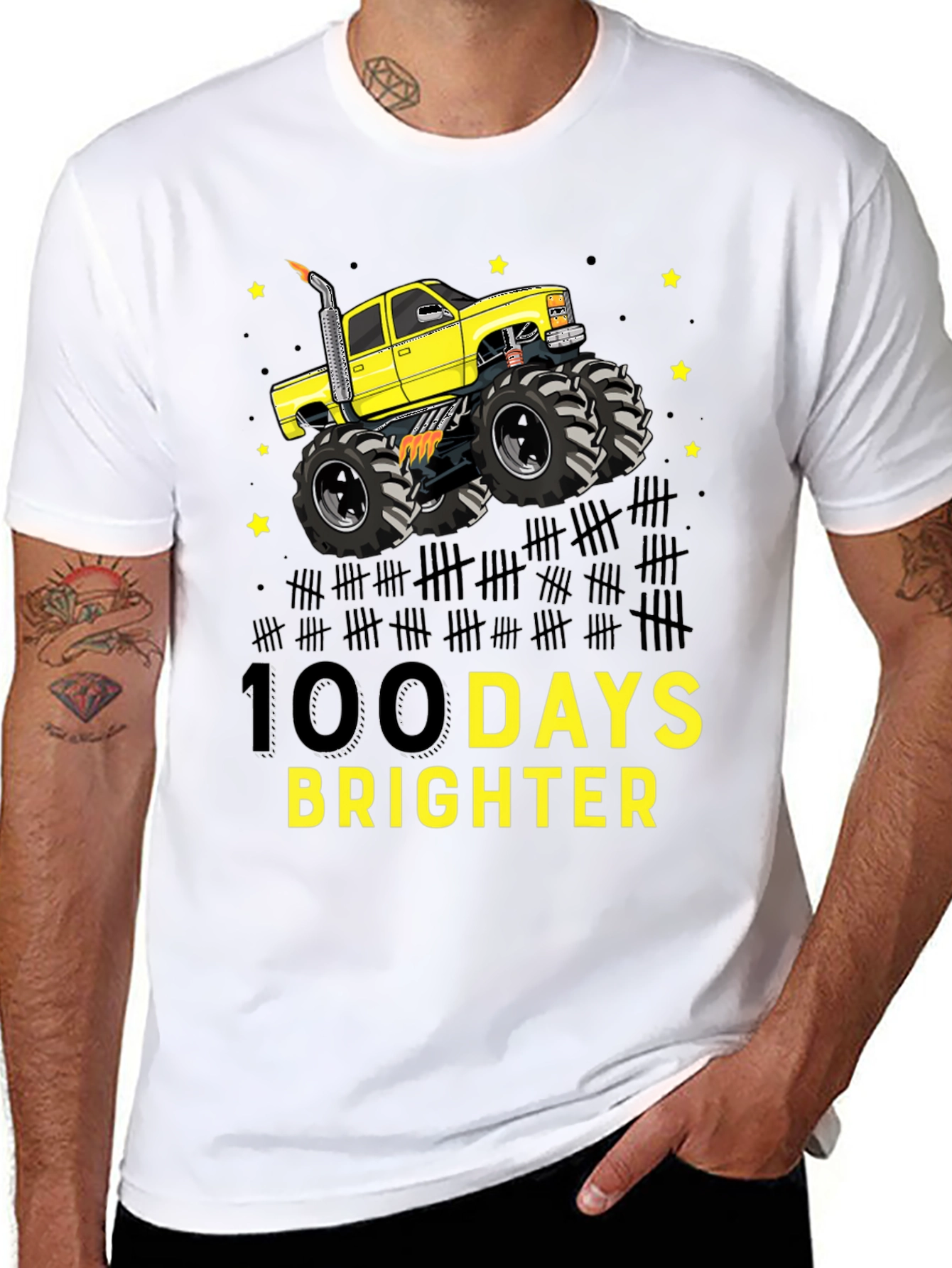100 Days Brighter Monster Truck T-Shirt