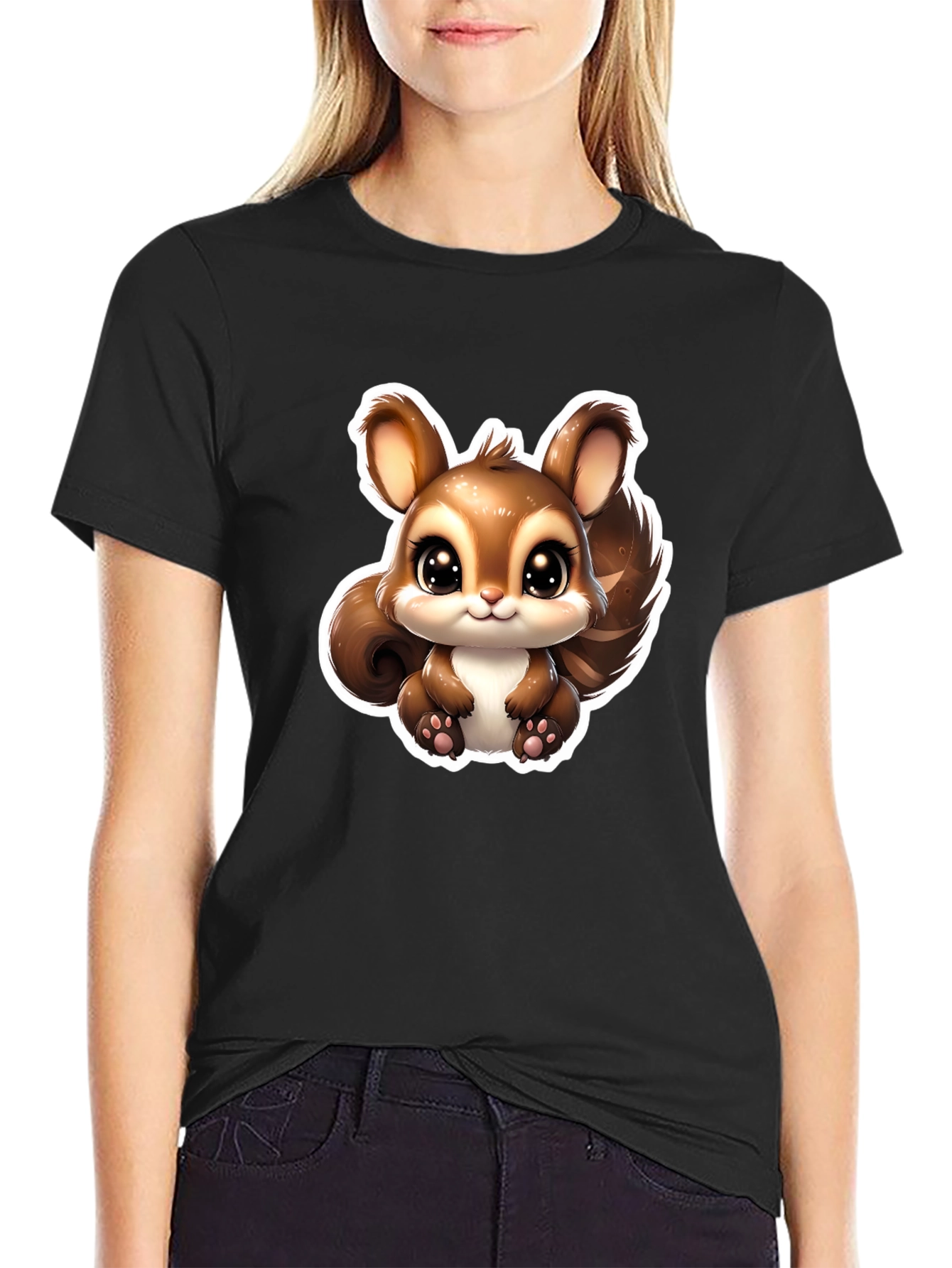 Cute Squirrel Graphic Tee - Black