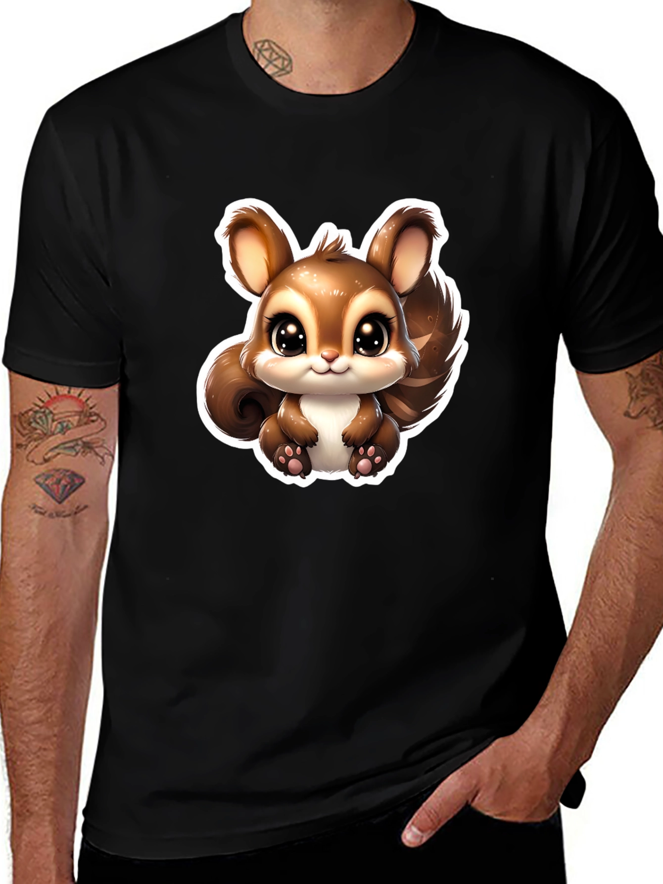 Cute Squirrel Graphic Tee - Black