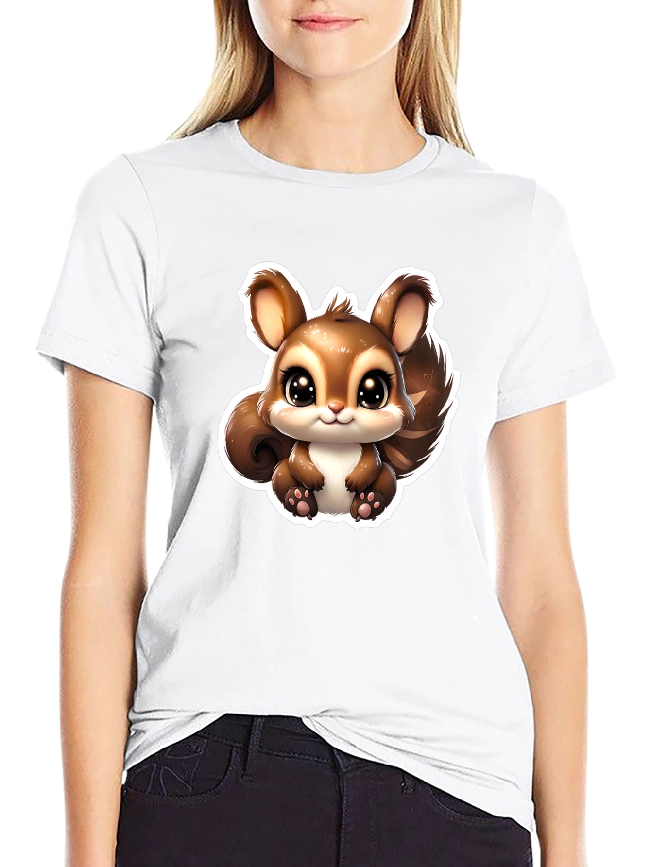 Cute Squirrel Graphic Tee - Black