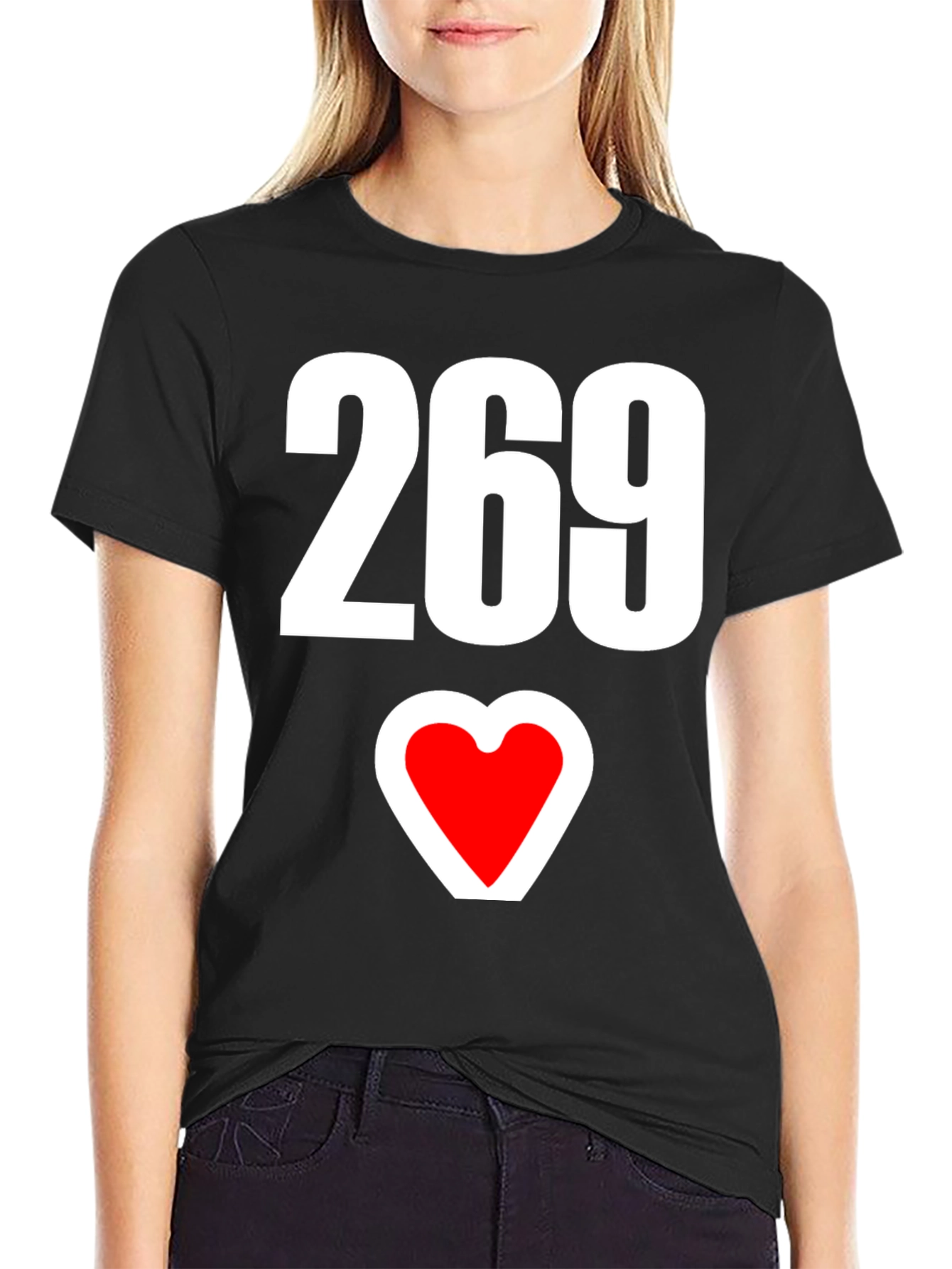 269 Heart Graphic Black Tee - Stylish & Unique