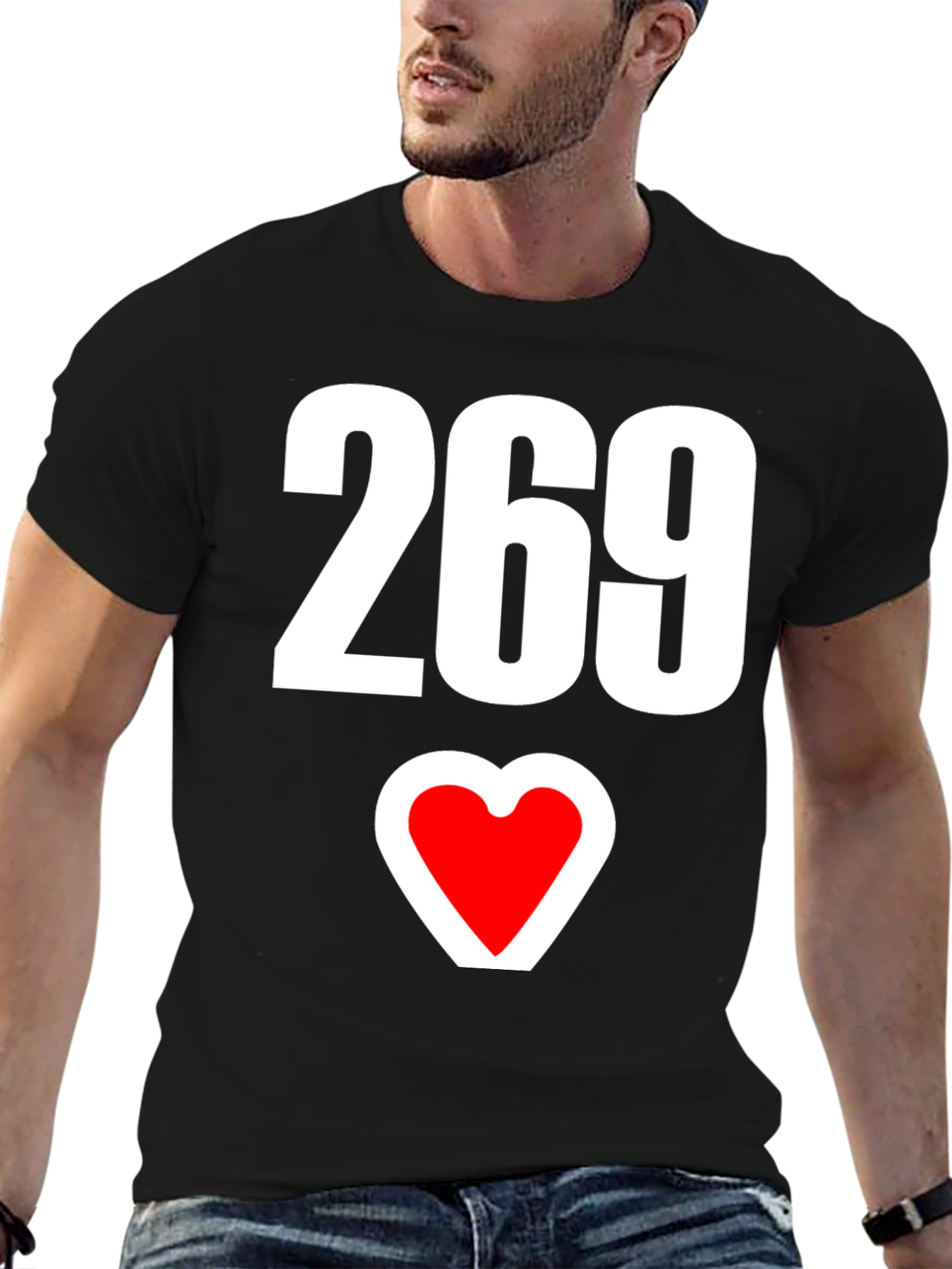 269 Heart Graphic Black Tee - Stylish & Unique