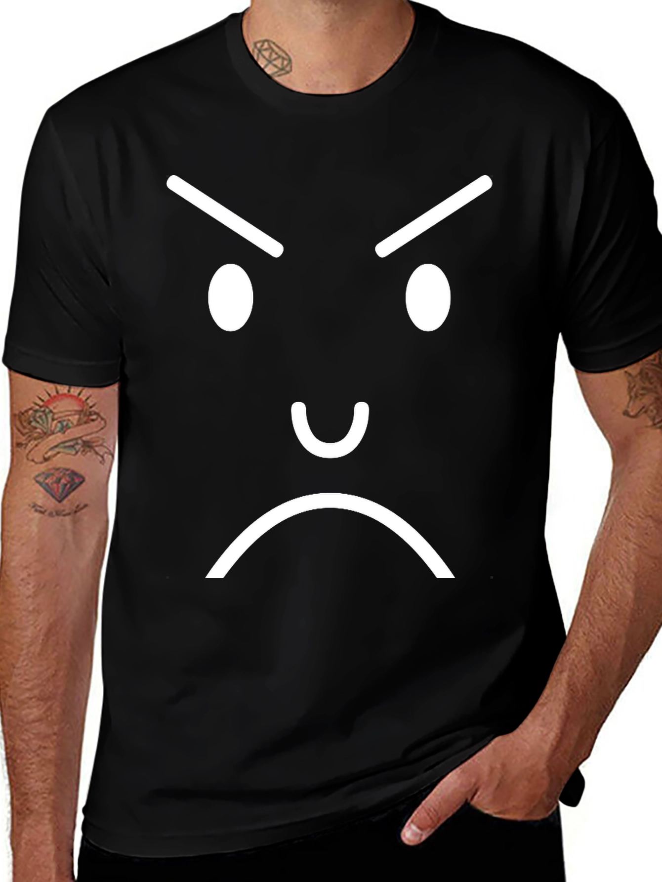 Angry Face Graphic Tee - Black Cotton T-Shirt
