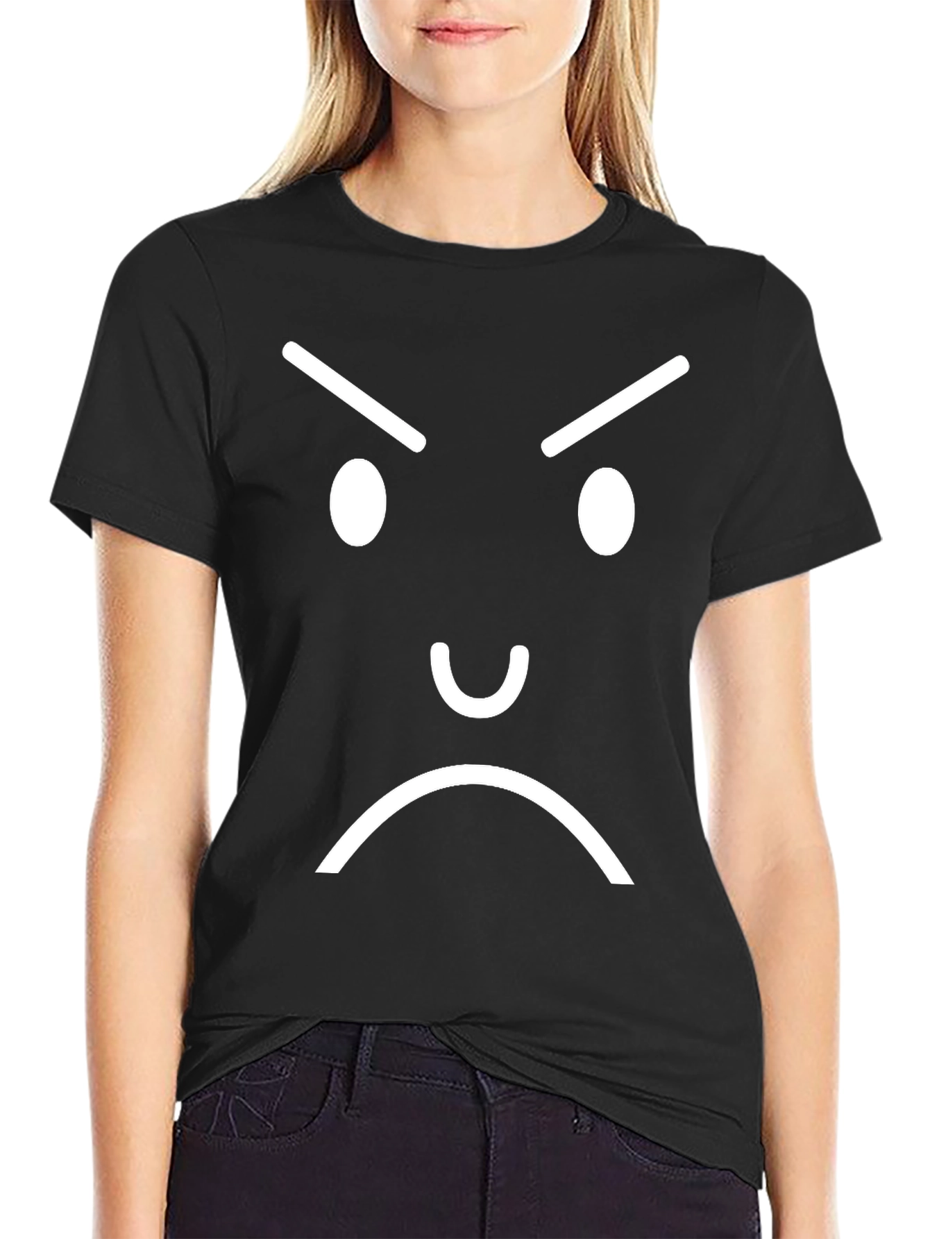 Angry Face Graphic Tee - Black Cotton T-Shirt
