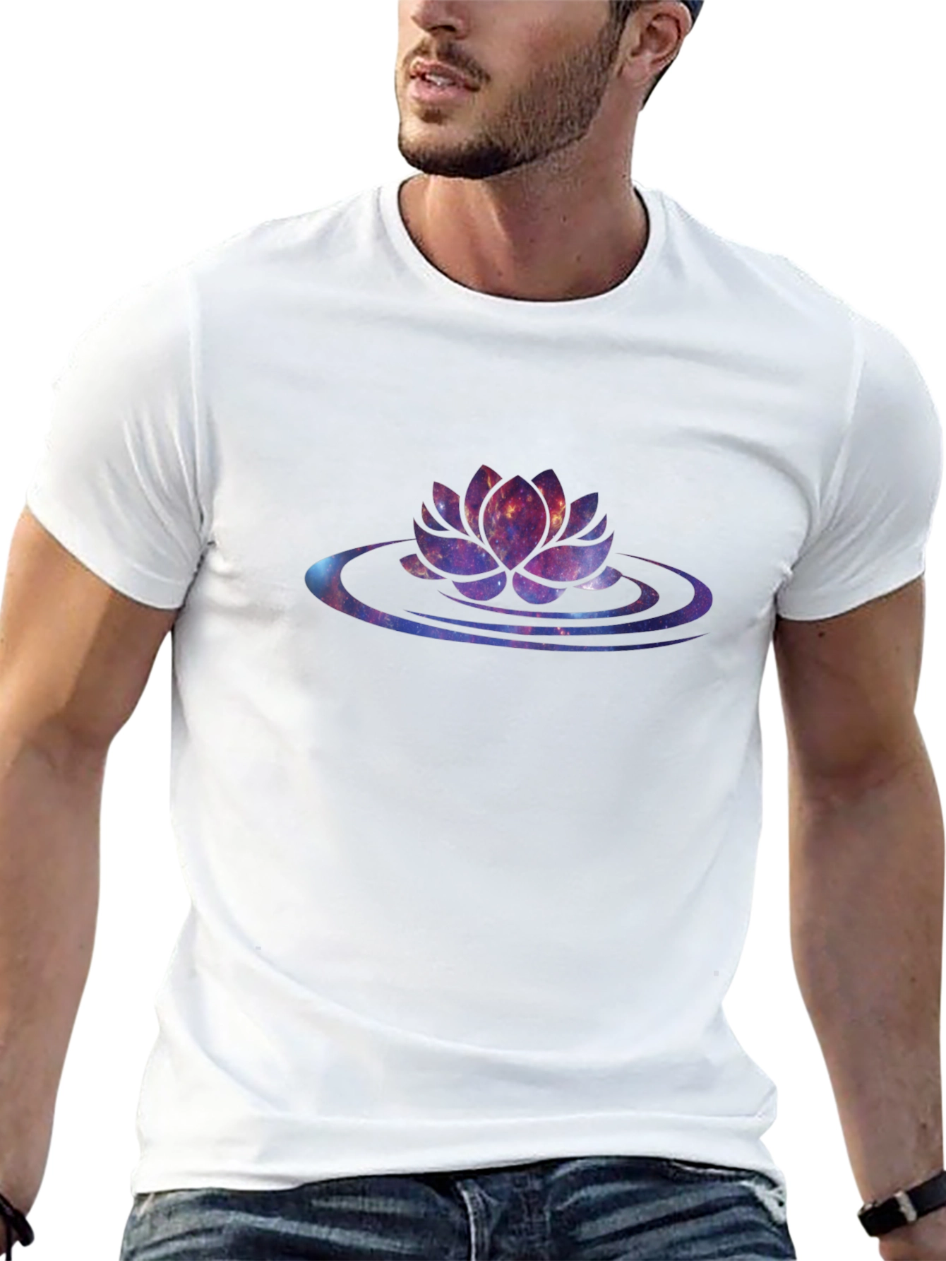 Galaxy Lotus Flower Black T-Shirt