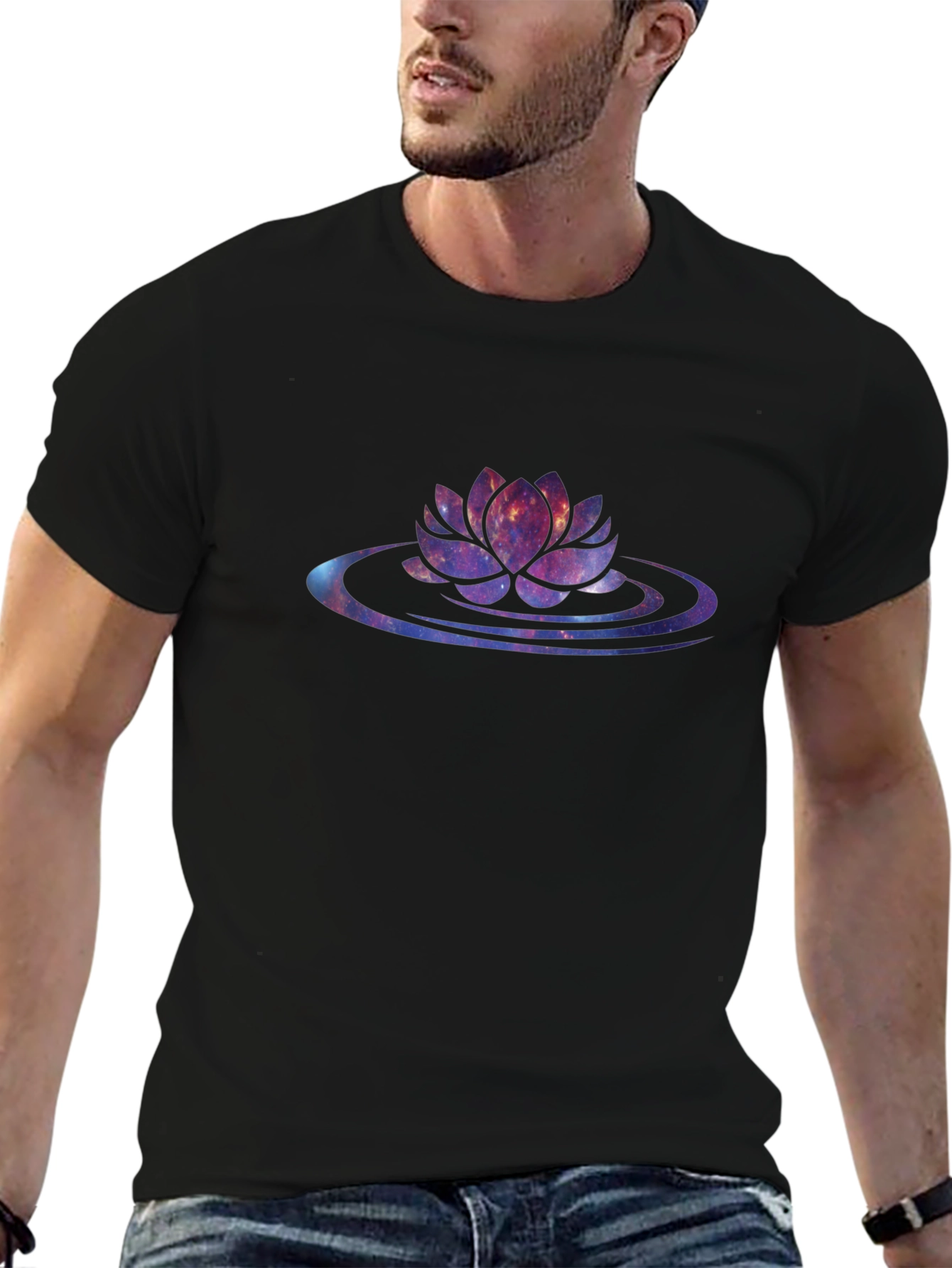 Galaxy Lotus Flower Black T-Shirt