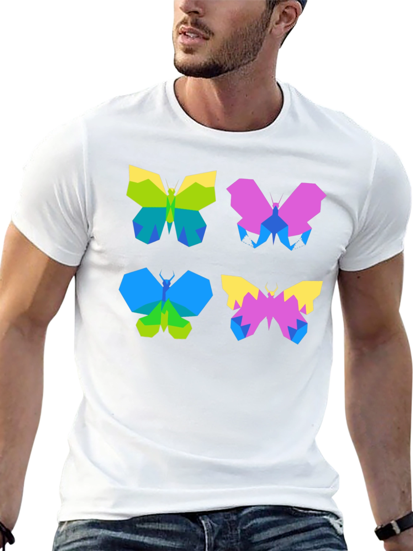 Geometric Butterfly Print Black T-Shirt