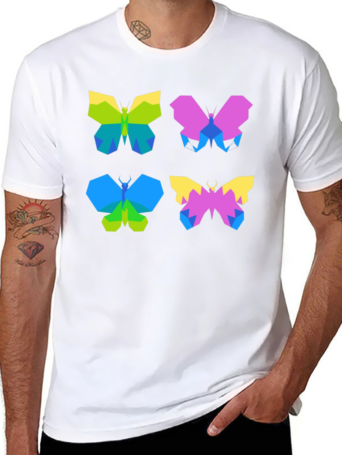 Geometric Butterfly Print Black T-Shirt