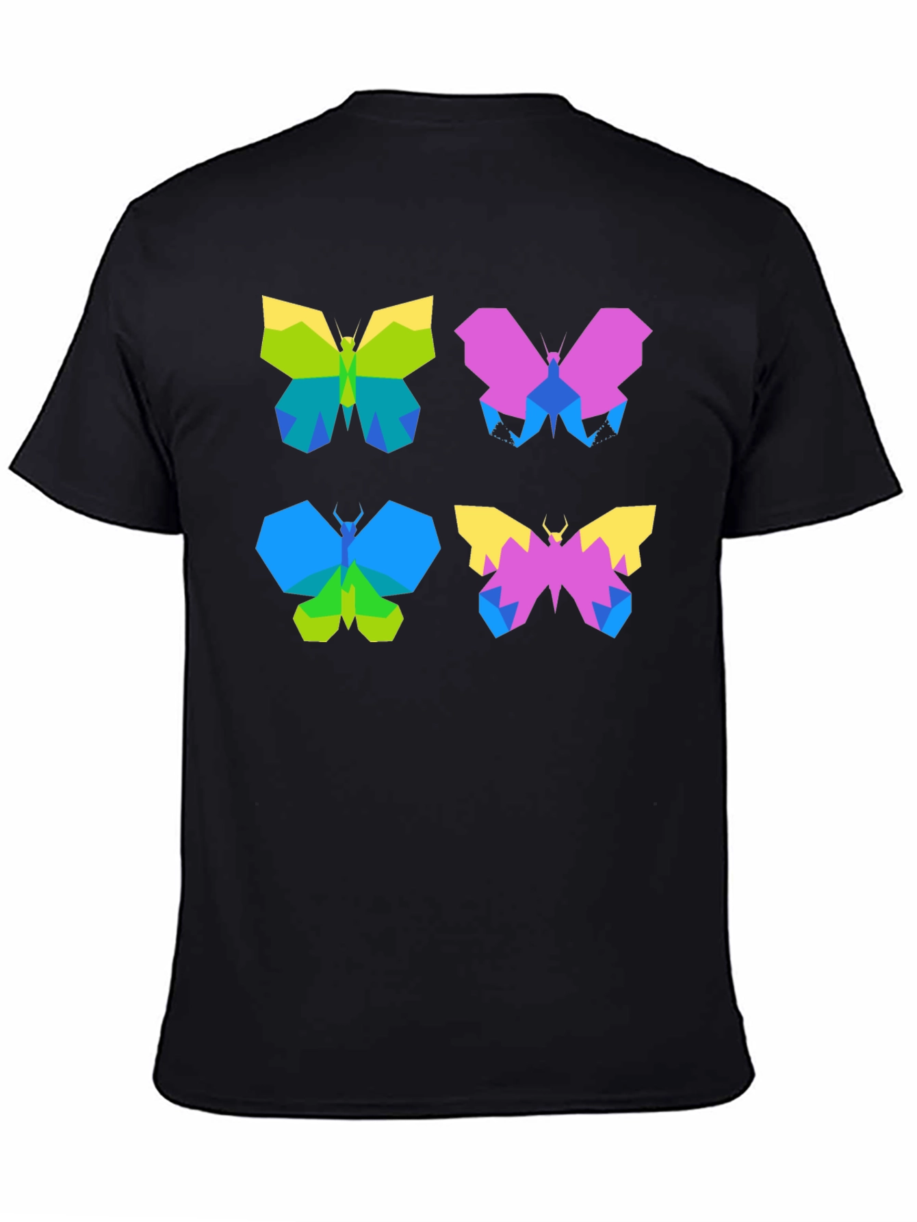 Geometric Butterfly Print Black T-Shirt