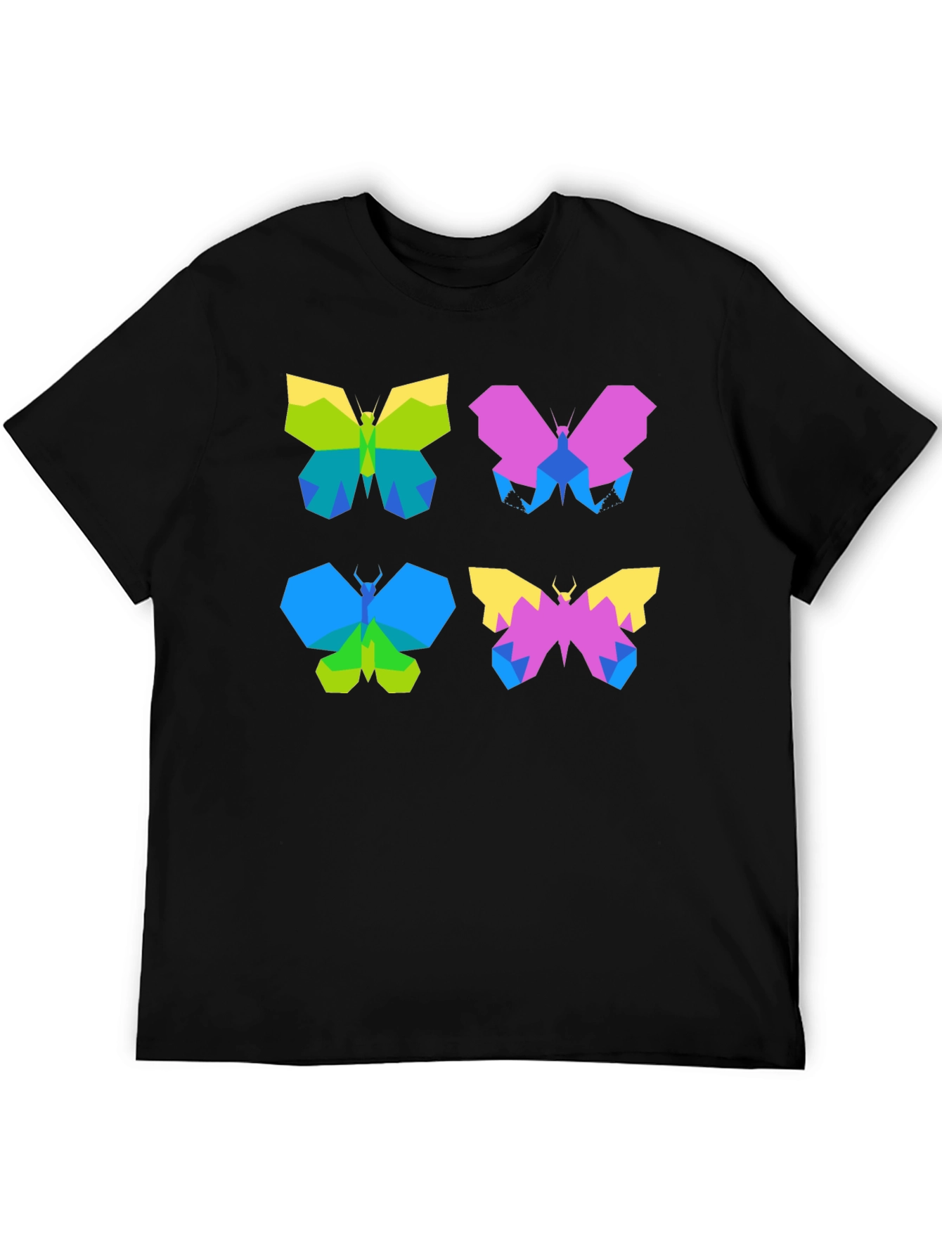 Geometric Butterfly Print Black T-Shirt