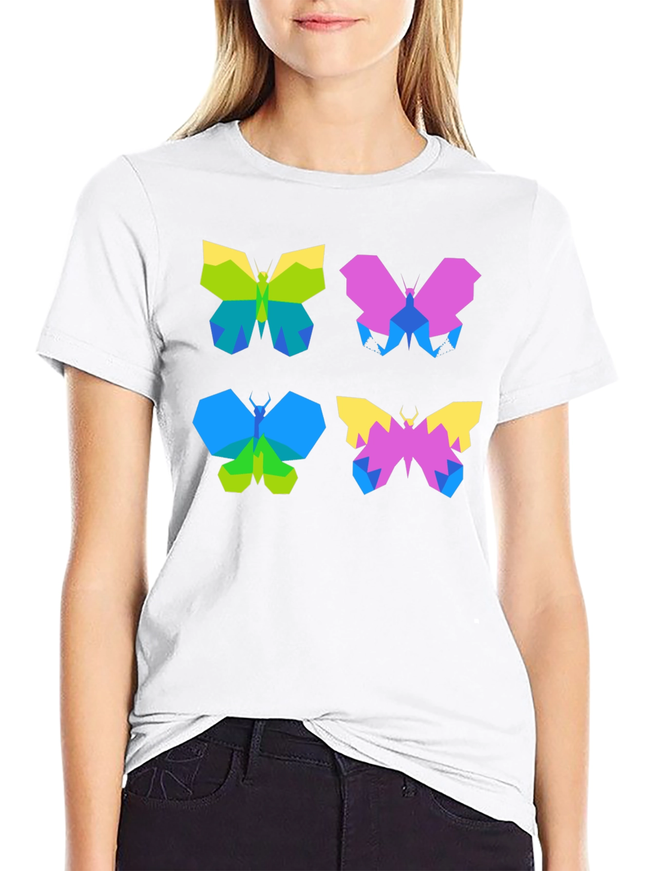 Geometric Butterfly Print Black T-Shirt