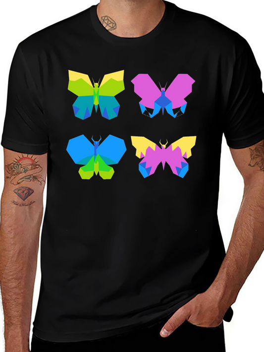 Geometric Butterfly Print Black T-Shirt