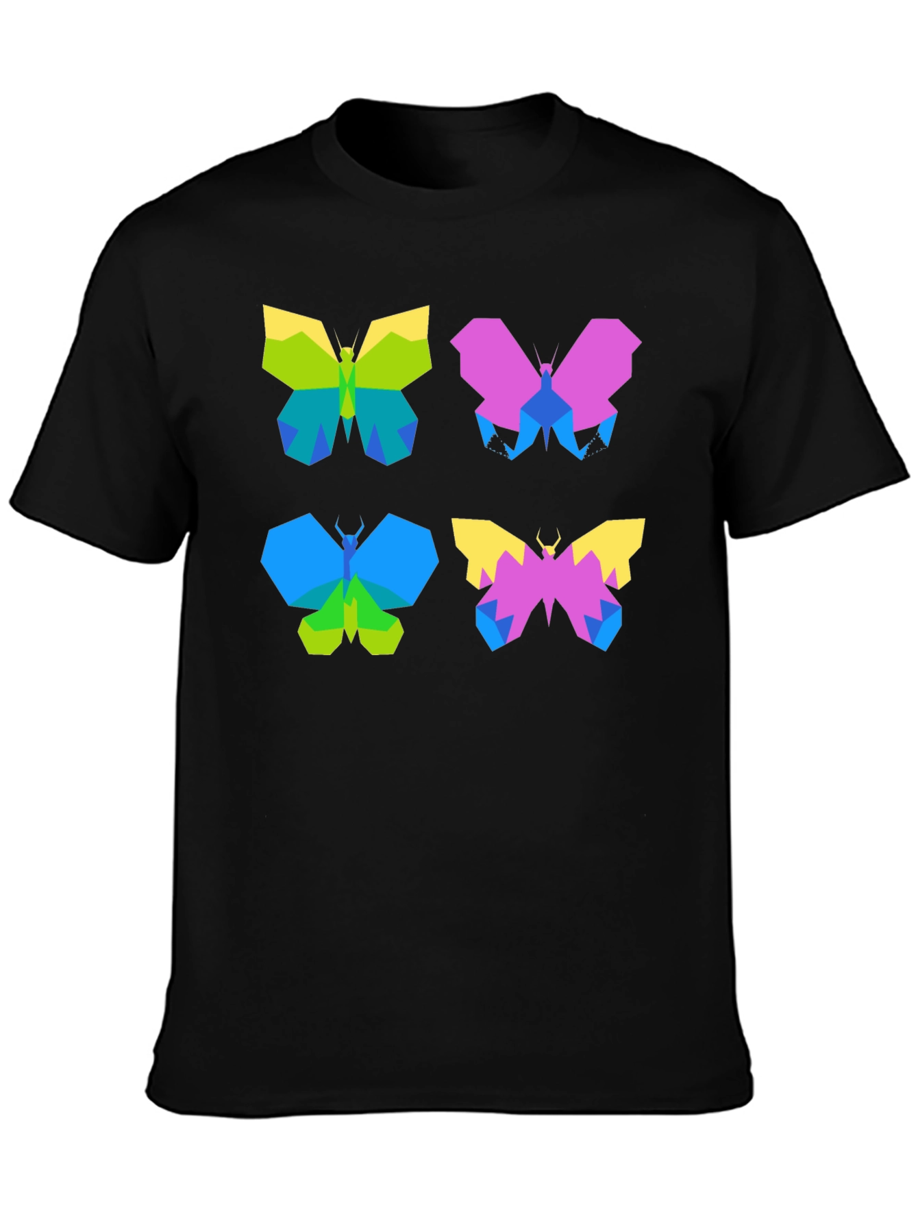 Geometric Butterfly Print Black T-Shirt
