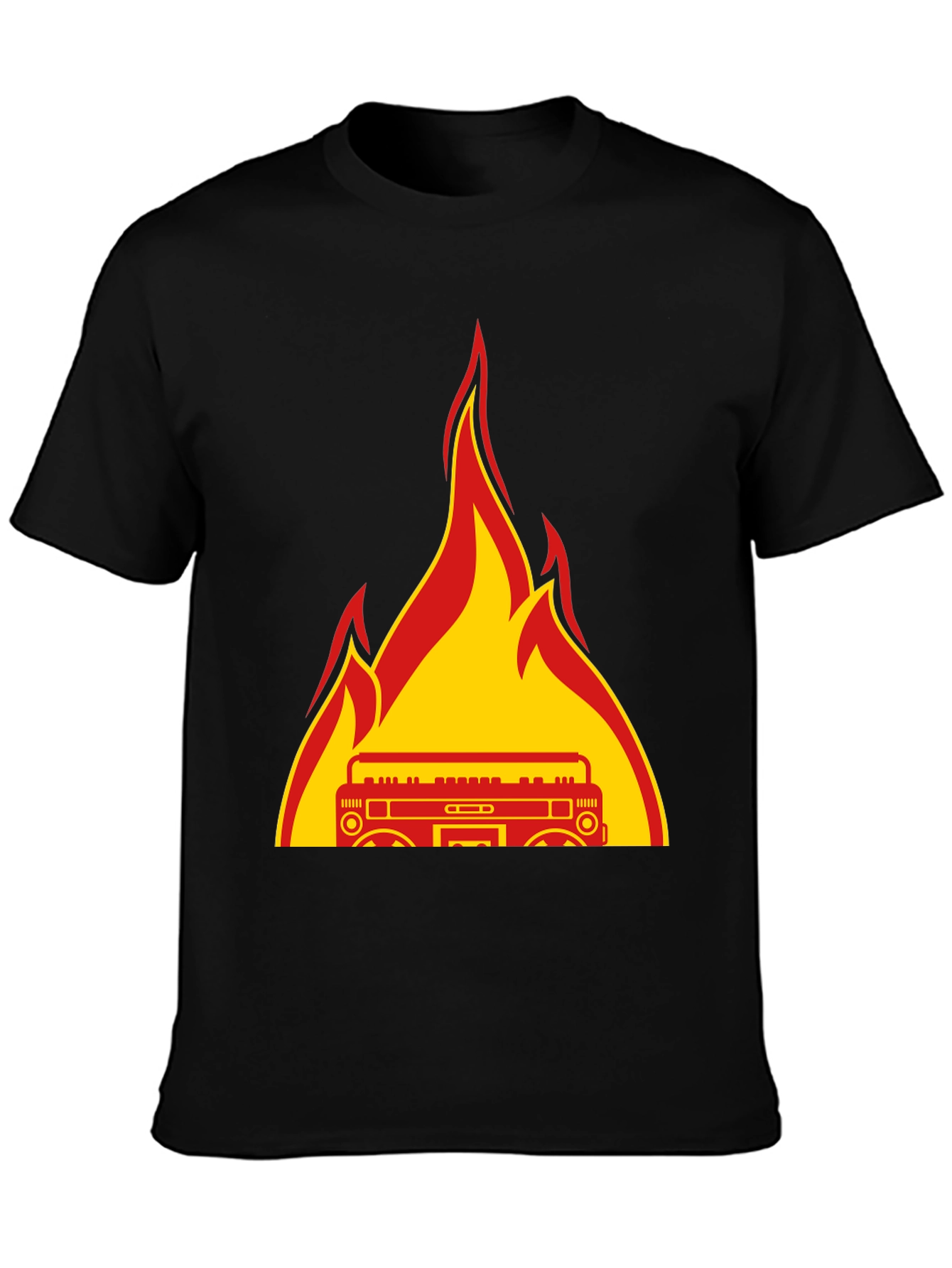 Flaming Boombox Graphic Tee - Retro Style
